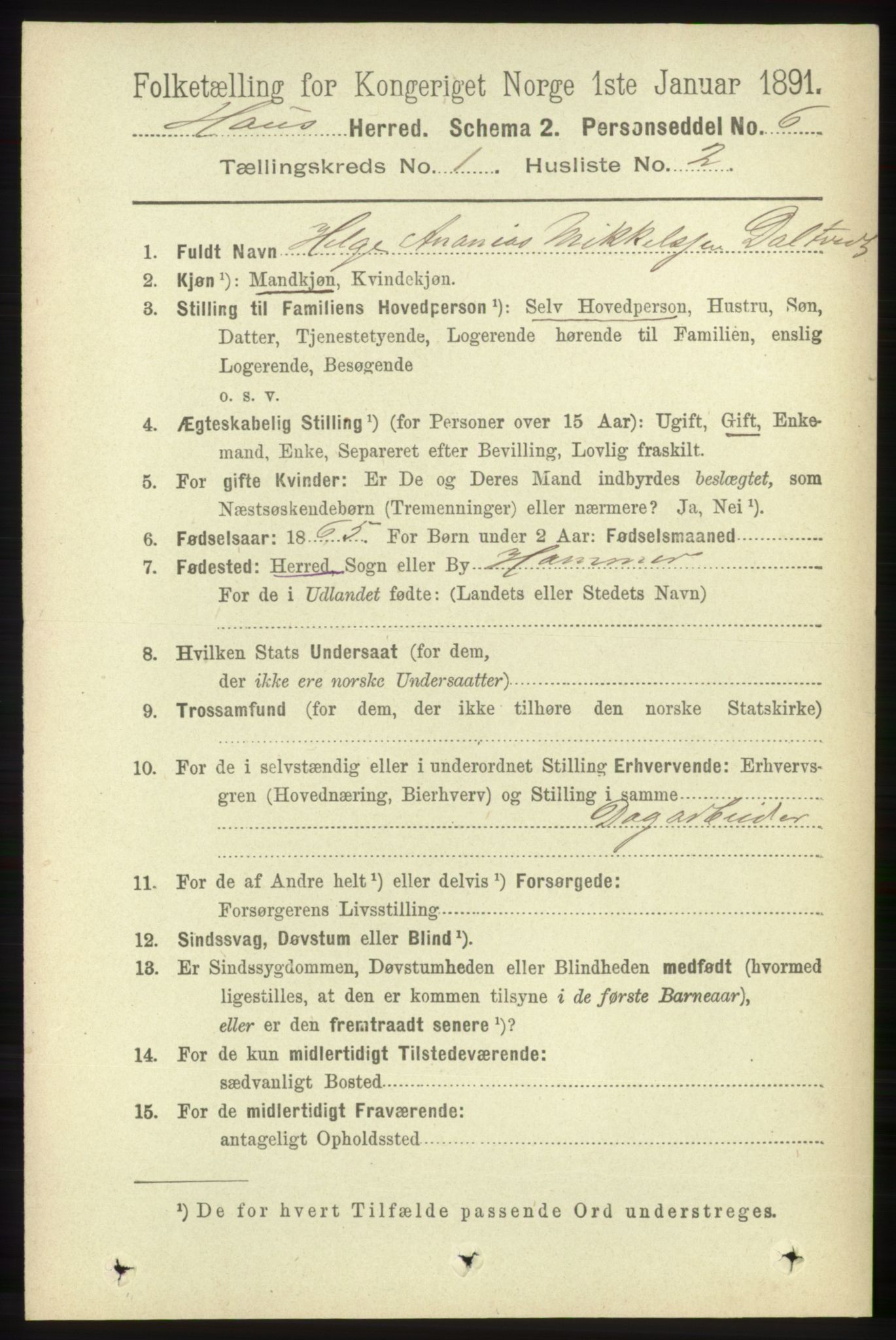 RA, 1891 census for 1250 Haus, 1891, p. 108