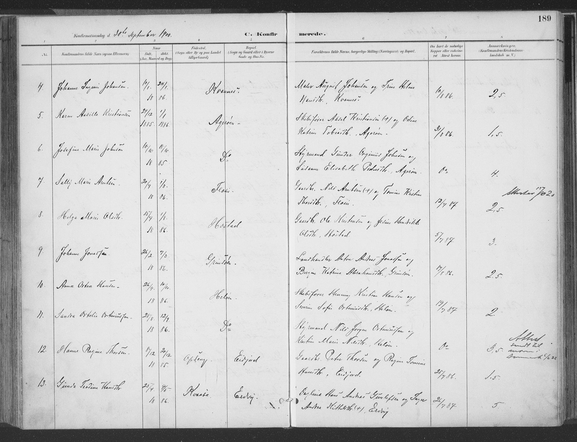 Høvåg sokneprestkontor, AV/SAK-1111-0025/F/Fa/L0006: Parish register (official) no. A 6, 1894-1923, p. 189