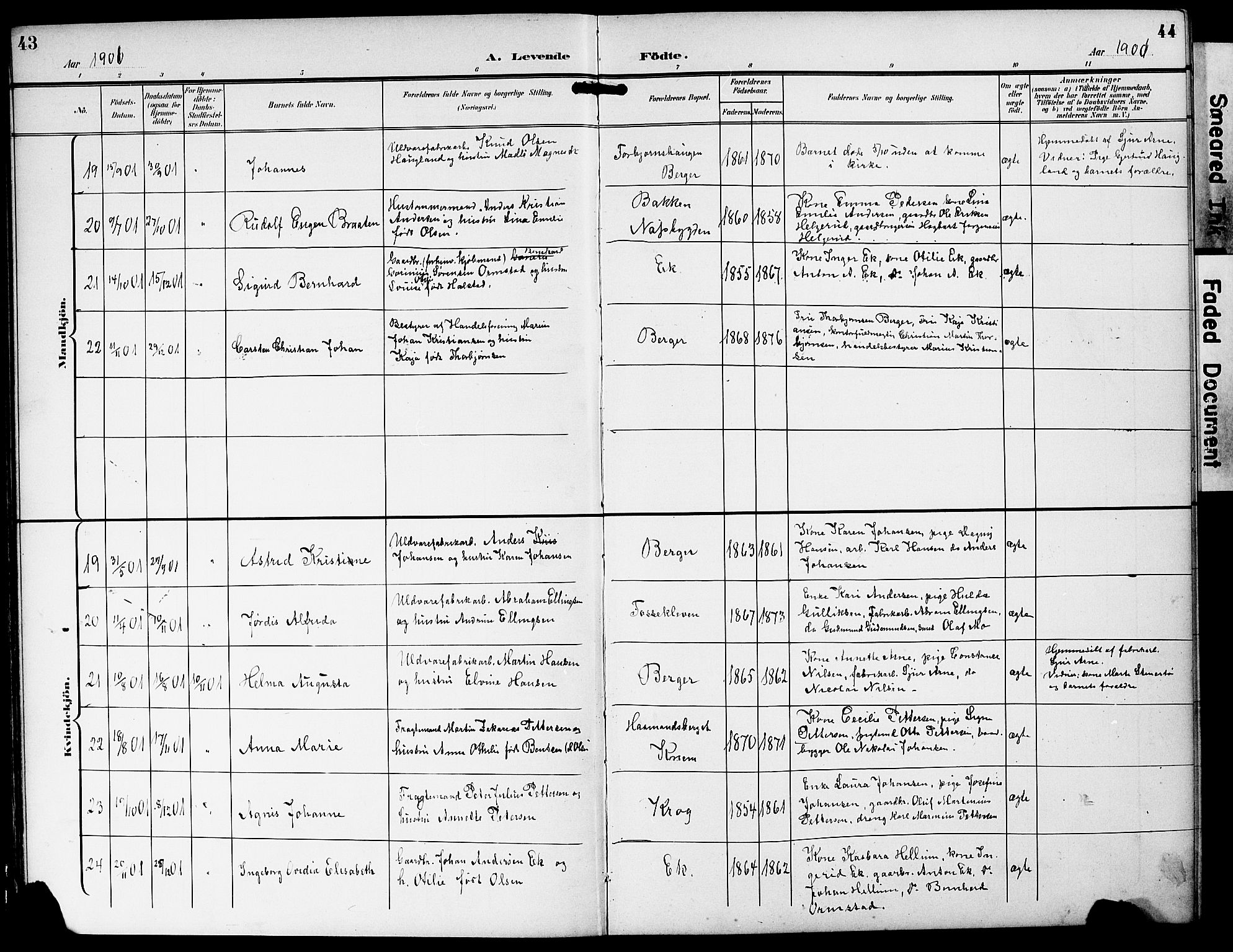 Strømm kirkebøker, AV/SAKO-A-322/G/Ga/L0004: Parish register (copy) no. I 4, 1897-1927, p. 43-44