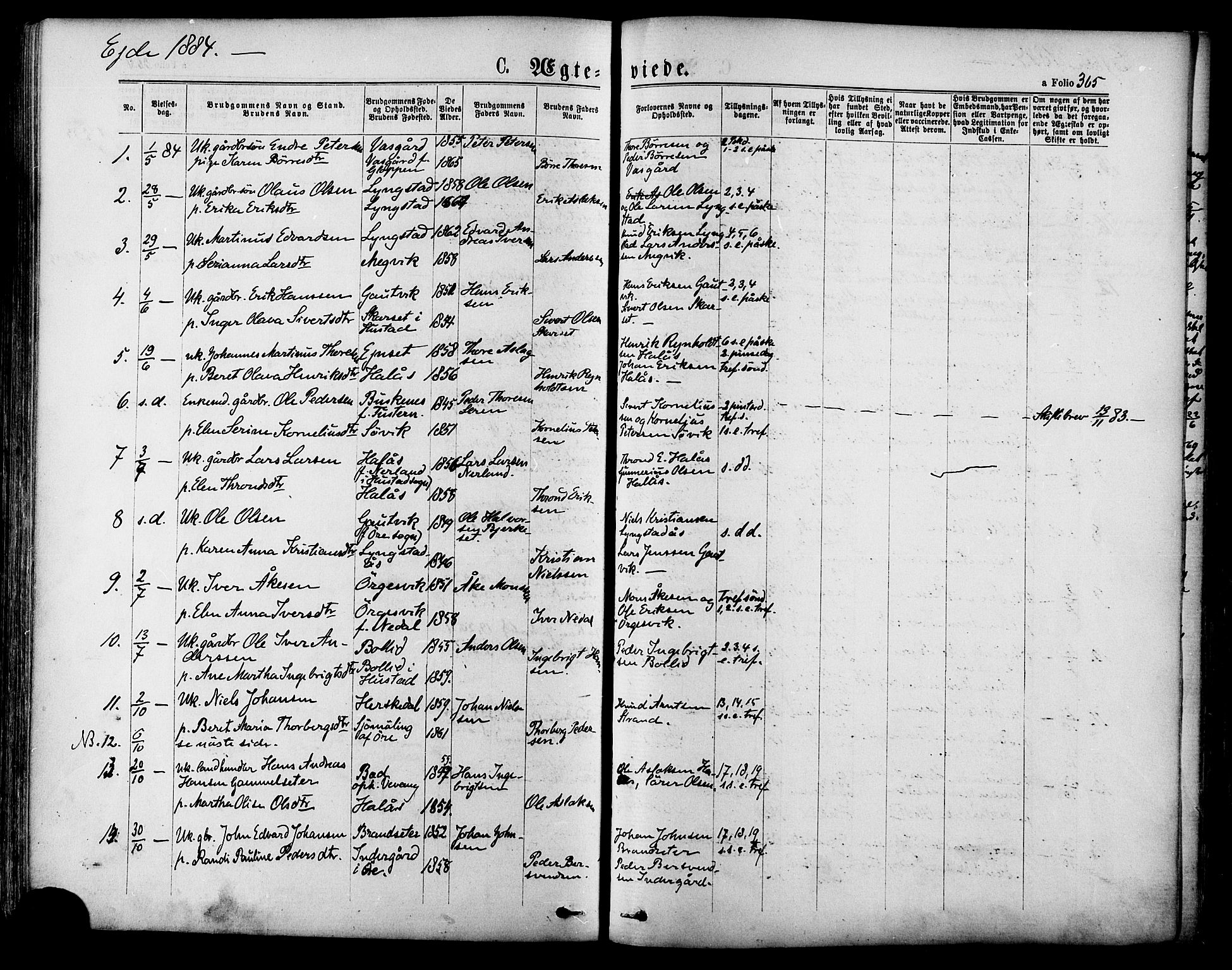 Ministerialprotokoller, klokkerbøker og fødselsregistre - Møre og Romsdal, SAT/A-1454/568/L0806: Parish register (official) no. 568A12 /4, 1878-1884, p. 365