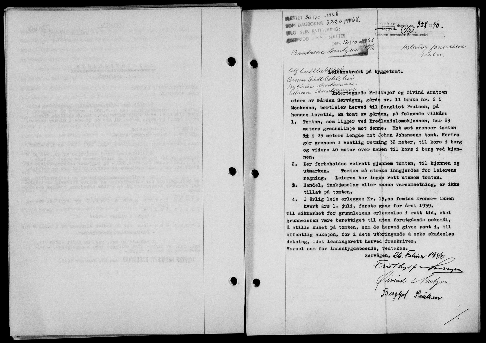 Lofoten sorenskriveri, SAT/A-0017/1/2/2C/L0007a: Mortgage book no. 7a, 1939-1940, Diary no: : 328/1940