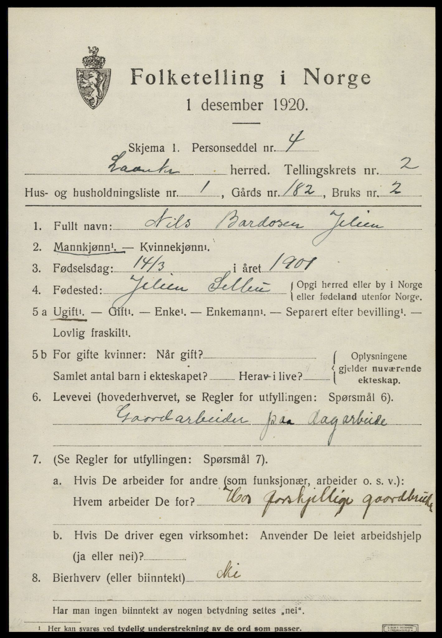 SAT, 1920 census for Lånke, 1920, p. 1044