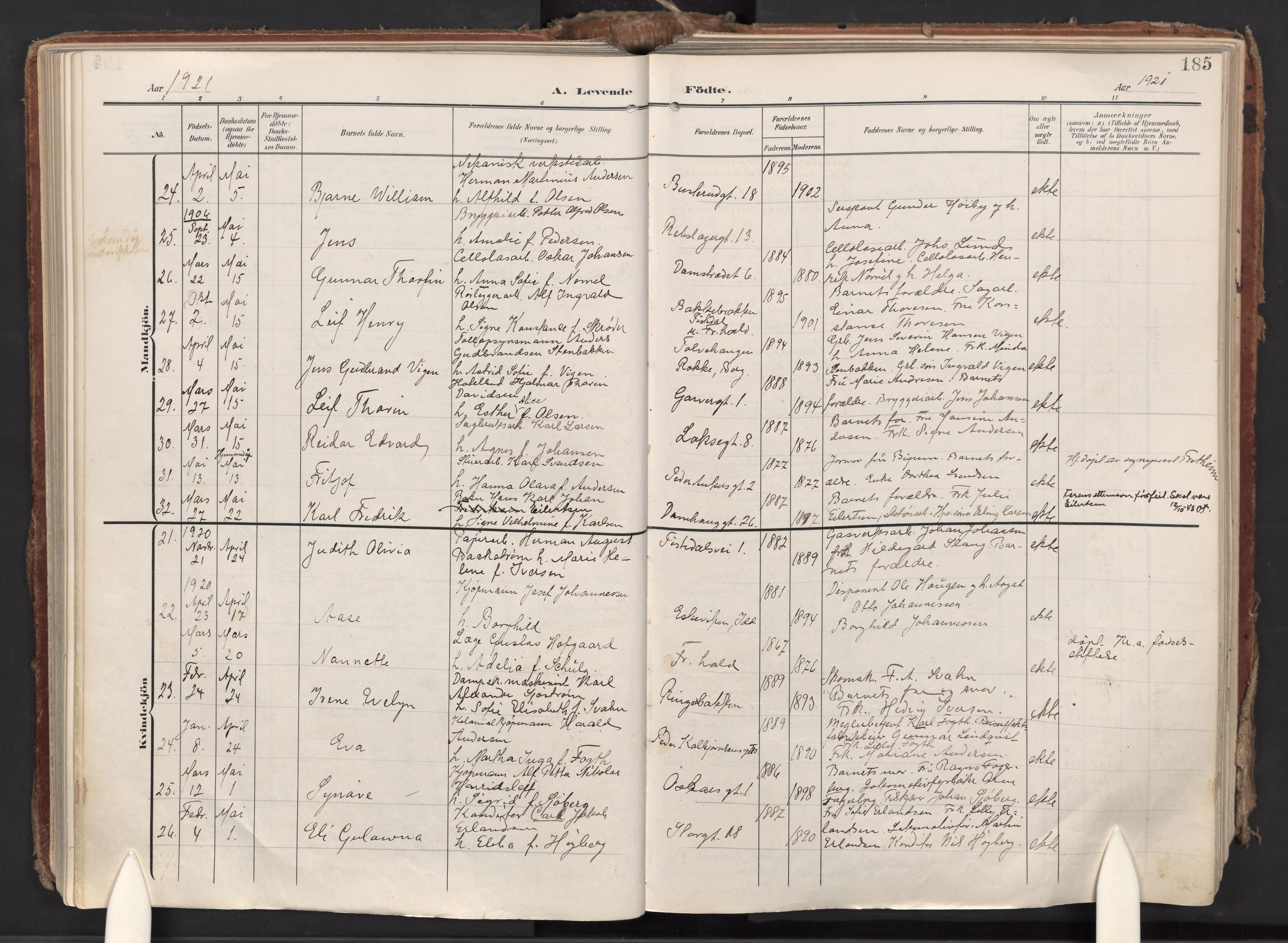 Halden prestekontor Kirkebøker, AV/SAO-A-10909/F/Fa/L0015: Parish register (official) no. I 15, 1907-1925, p. 185