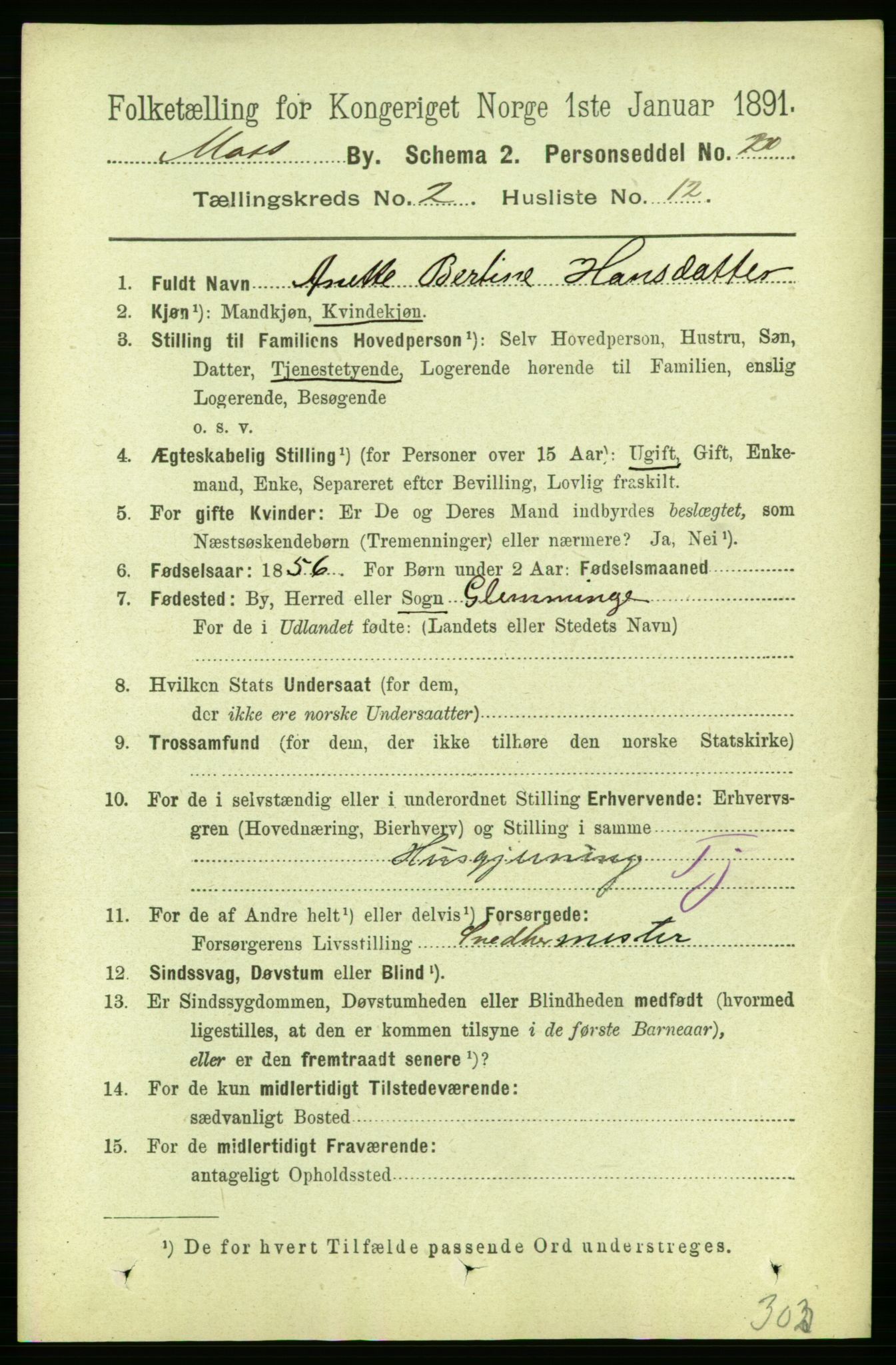 RA, 1891 census for 0104 Moss, 1891, p. 2064