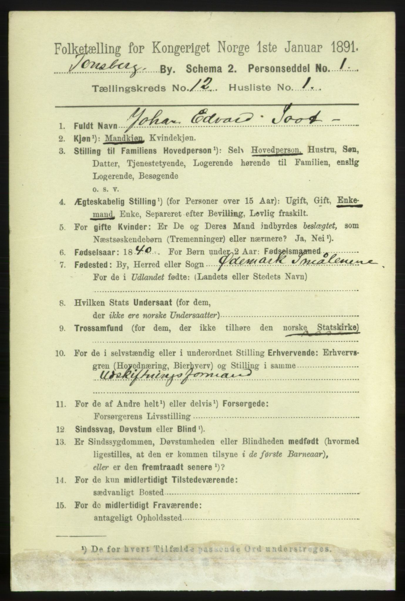 RA, 1891 census for 0705 Tønsberg, 1891, p. 4063