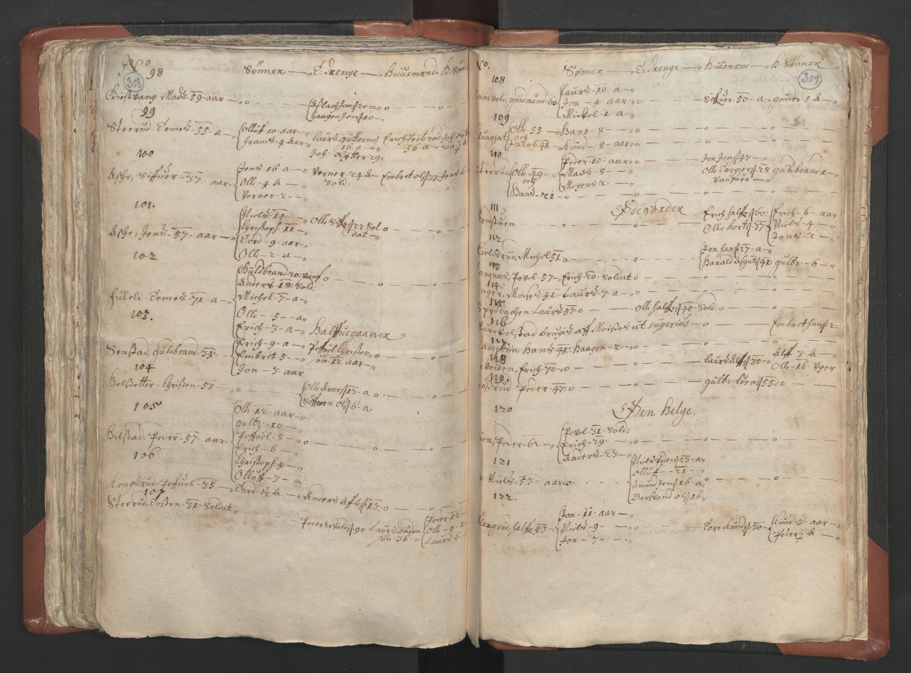 RA, Vicar's Census 1664-1666, no. 5: Hedmark deanery, 1664-1666, p. 308-309