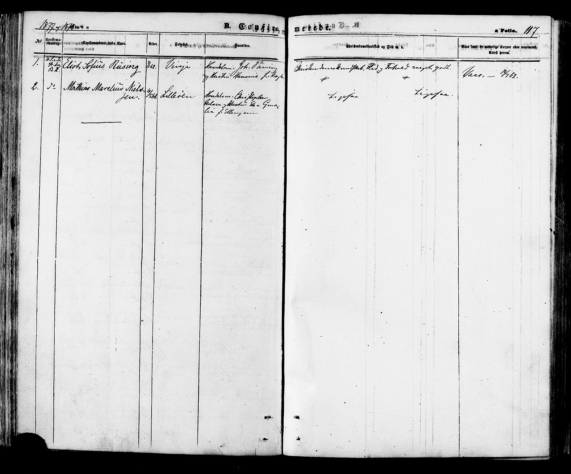 Ministerialprotokoller, klokkerbøker og fødselsregistre - Nordland, SAT/A-1459/891/L1301: Parish register (official) no. 891A06, 1870-1878, p. 117