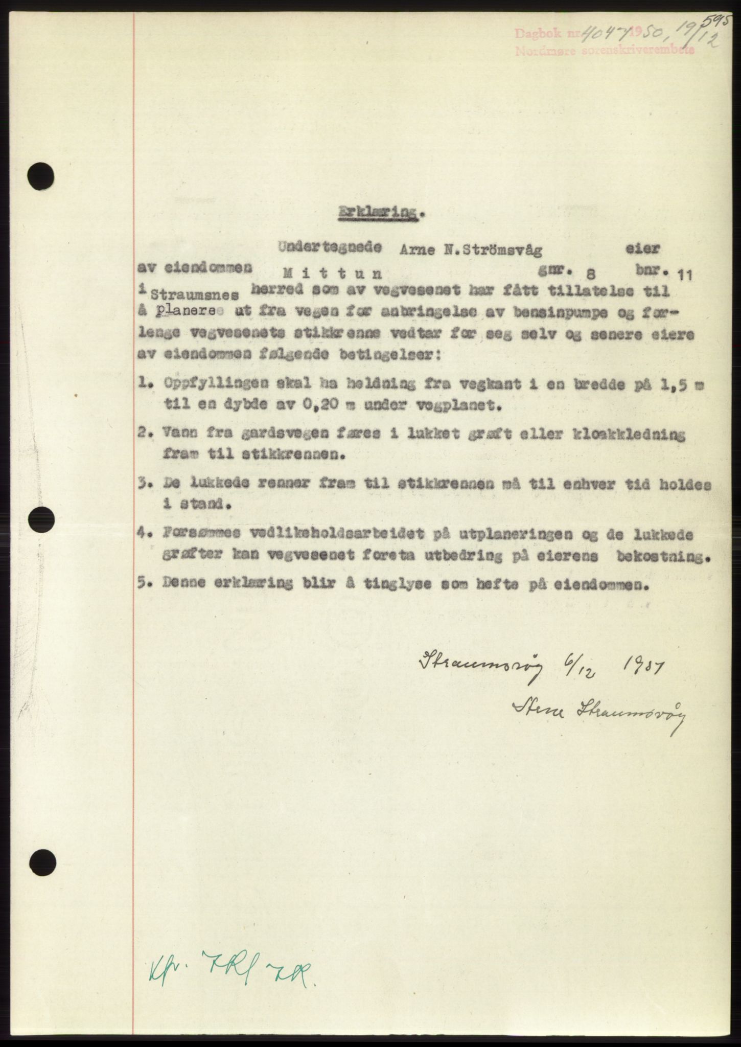 Nordmøre sorenskriveri, AV/SAT-A-4132/1/2/2Ca: Mortgage book no. B106, 1950-1950, Diary no: : 4047/1950