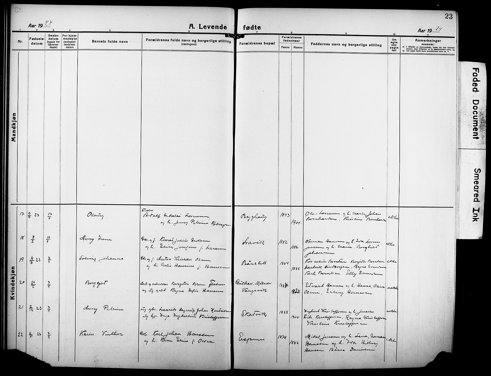 Tranøy sokneprestkontor, AV/SATØ-S-1313/I/Ia/Iab/L0006klokker: Parish register (copy) no. 6, 1919-1932, p. 23