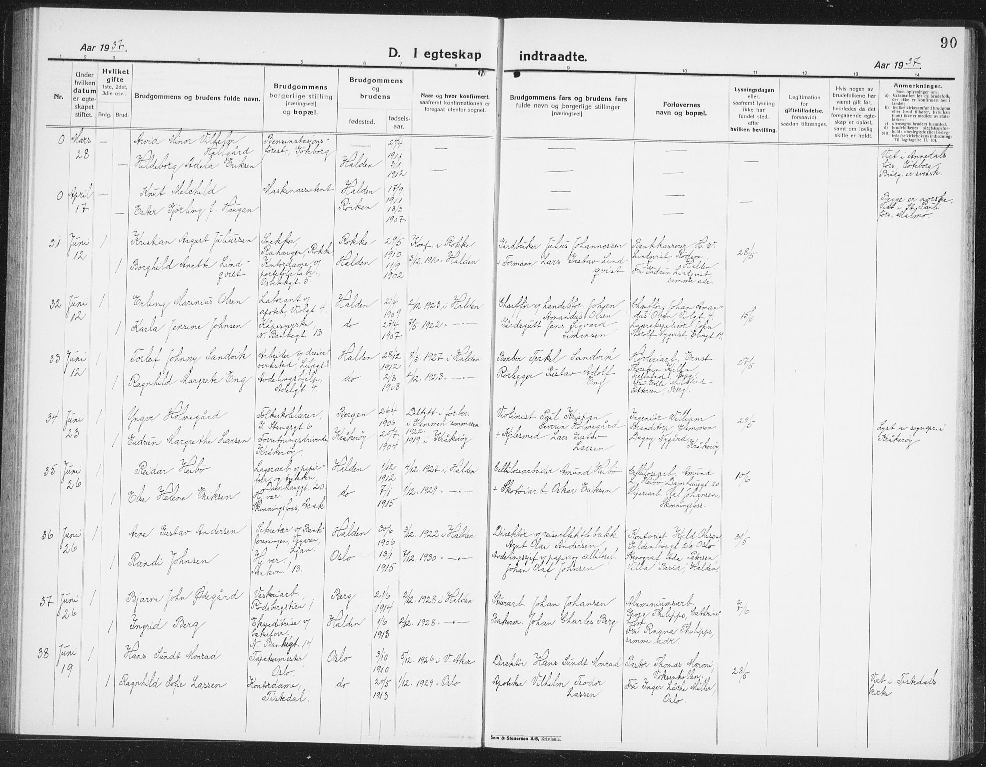Halden prestekontor Kirkebøker, AV/SAO-A-10909/G/Ga/L0014: Parish register (copy) no. 14, 1925-1943, p. 90