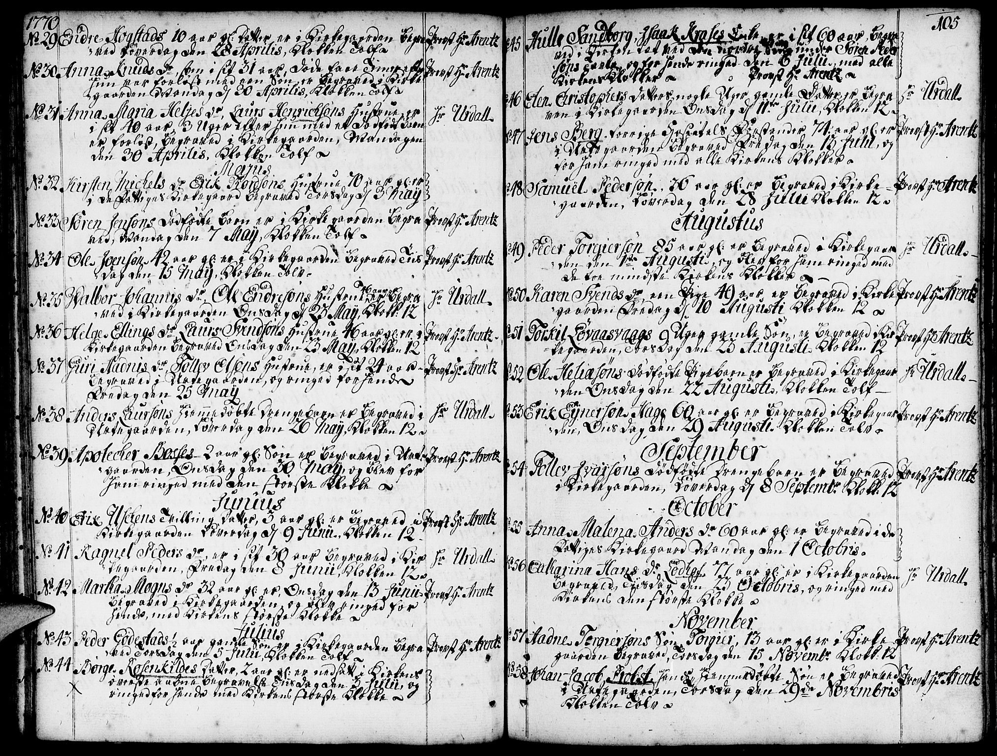 Domkirken sokneprestkontor, SAST/A-101812/001/30/30BA/L0005: Parish register (official) no. A 5, 1744-1788, p. 105