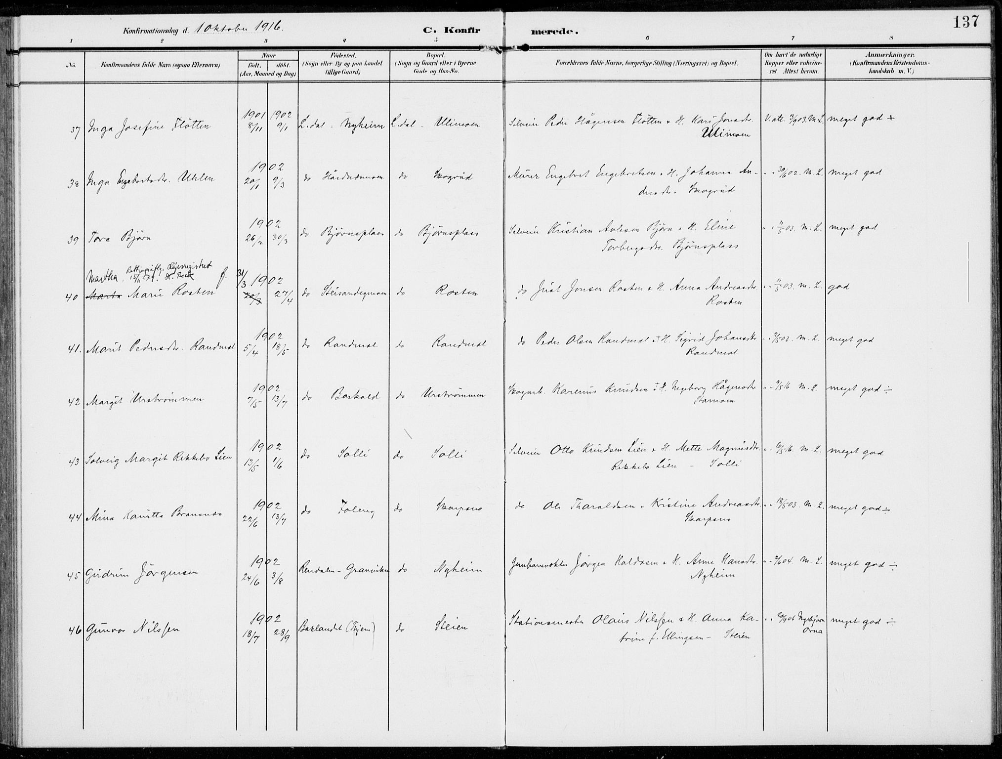 Alvdal prestekontor, SAH/PREST-060/H/Ha/Haa/L0004: Parish register (official) no. 4, 1907-1919, p. 137