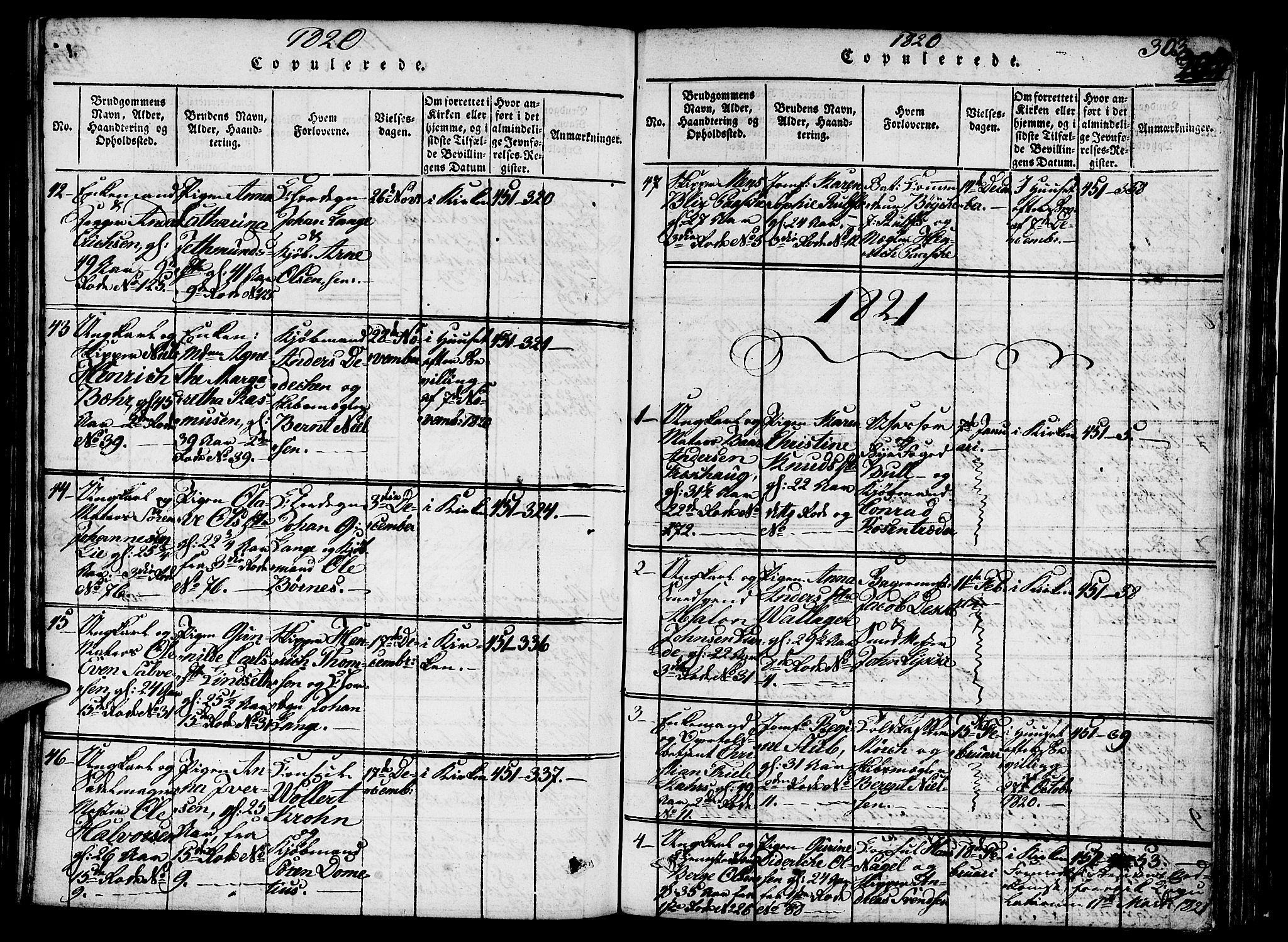 Nykirken Sokneprestembete, AV/SAB-A-77101/H/Hab/L0003: Parish register (copy) no. A 4, 1816-1821, p. 303