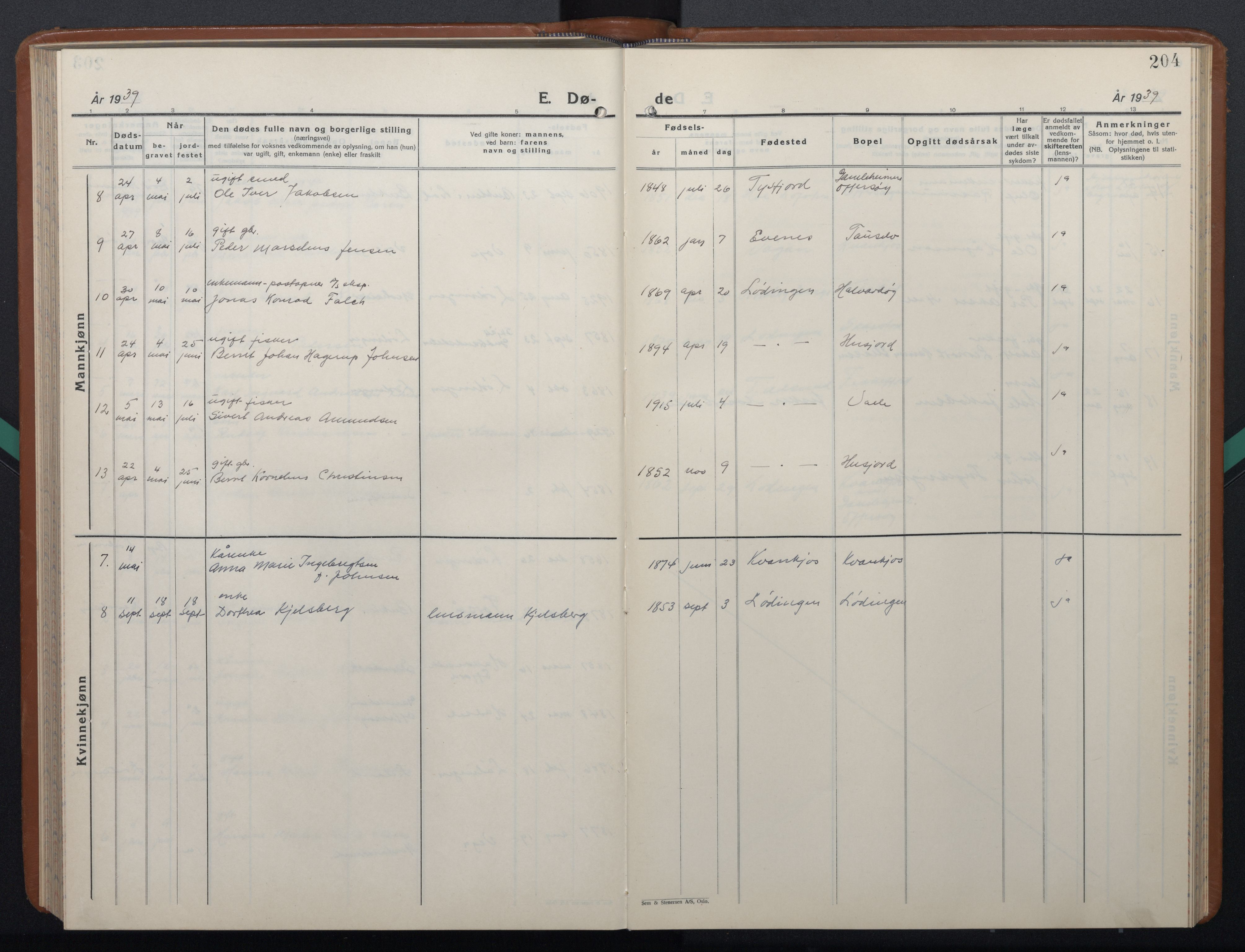 Ministerialprotokoller, klokkerbøker og fødselsregistre - Nordland, SAT/A-1459/872/L1051: Parish register (copy) no. 872C07, 1939-1947, p. 204