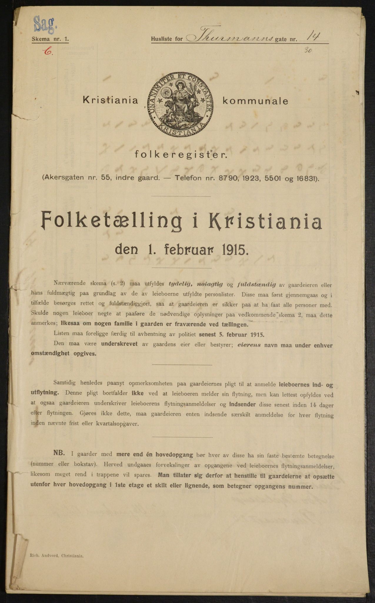 OBA, Municipal Census 1915 for Kristiania, 1915, p. 111591