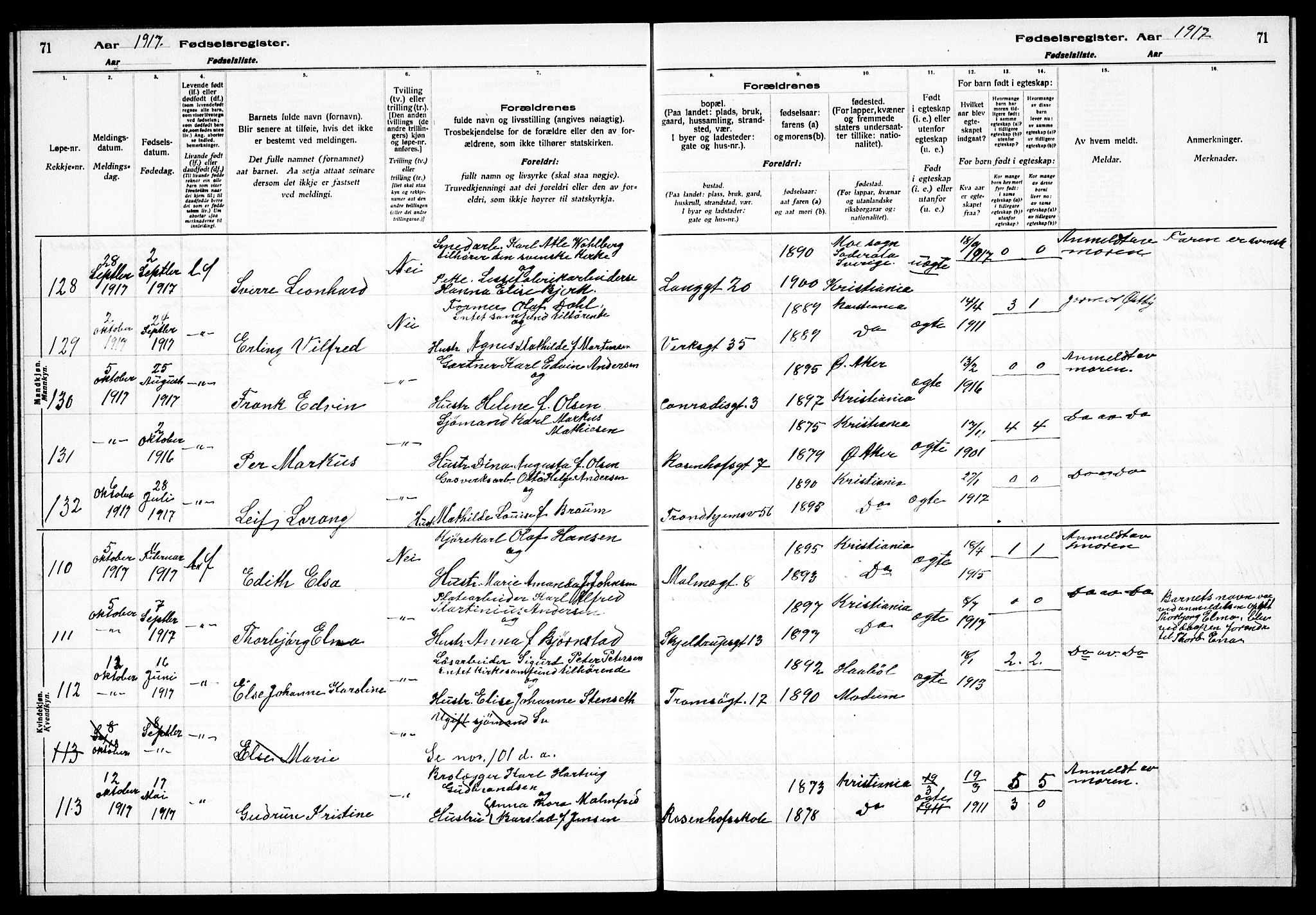 Petrus prestekontor Kirkebøker, AV/SAO-A-10872/J/Ja/L0001: Birth register no. 1, 1916-1922, p. 71