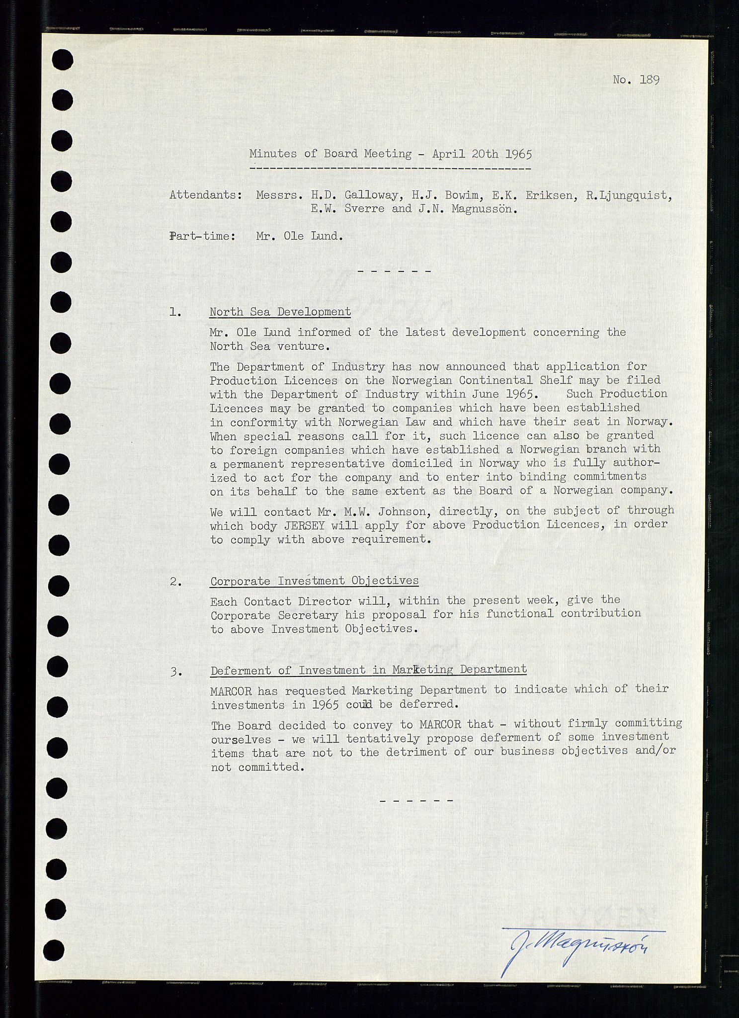 Pa 0982 - Esso Norge A/S, AV/SAST-A-100448/A/Aa/L0002/0001: Den administrerende direksjon Board minutes (styrereferater) / Den administrerende direksjon Board minutes (styrereferater), 1965, p. 125