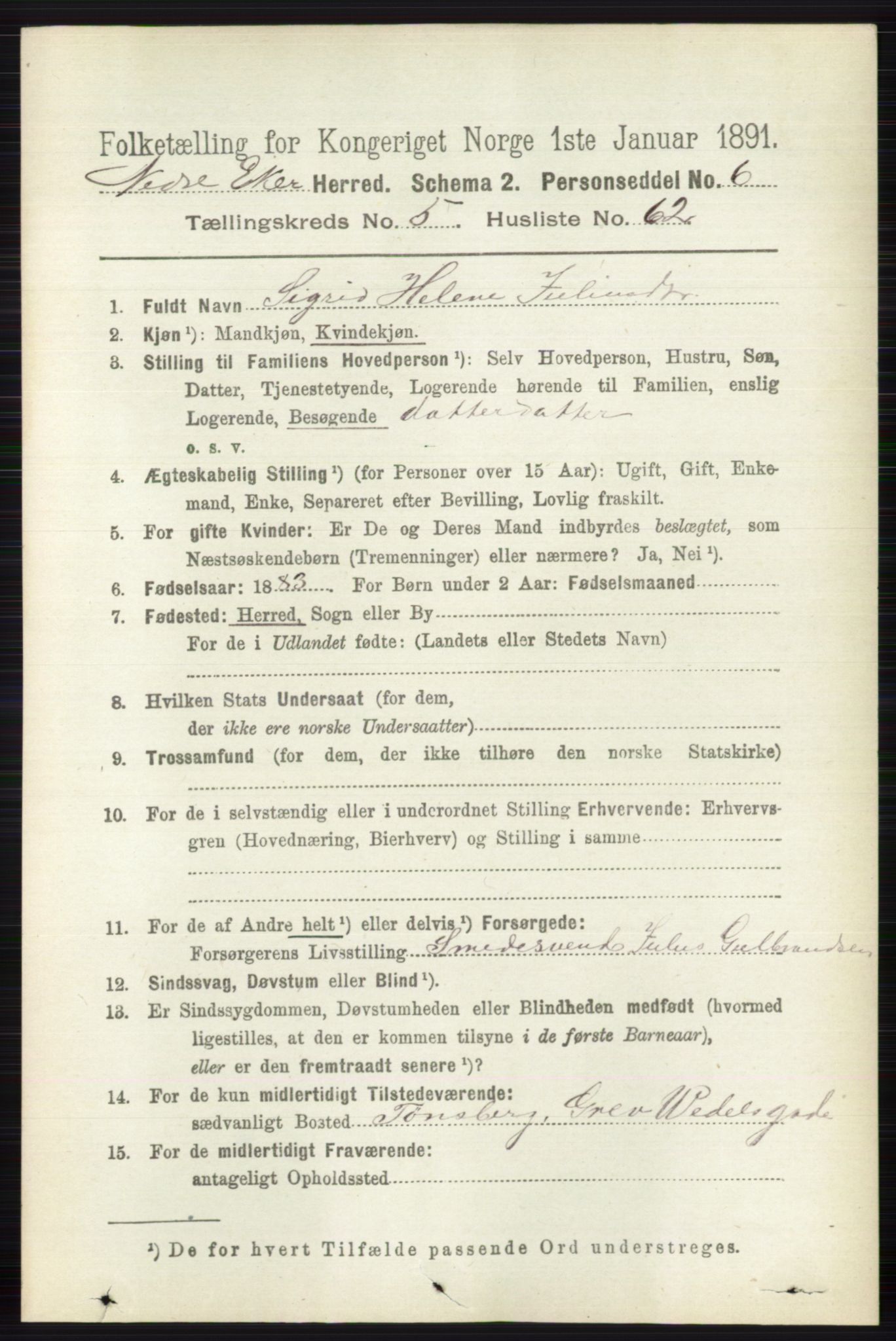 RA, 1891 census for 0625 Nedre Eiker, 1891, p. 2710