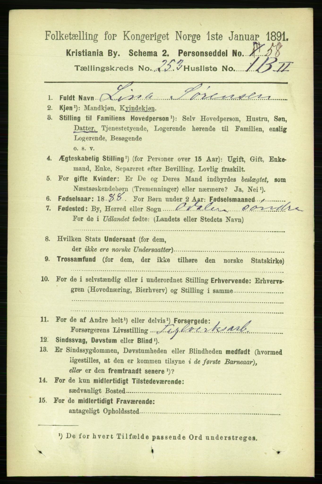 RA, 1891 census for 0301 Kristiania, 1891, p. 153831