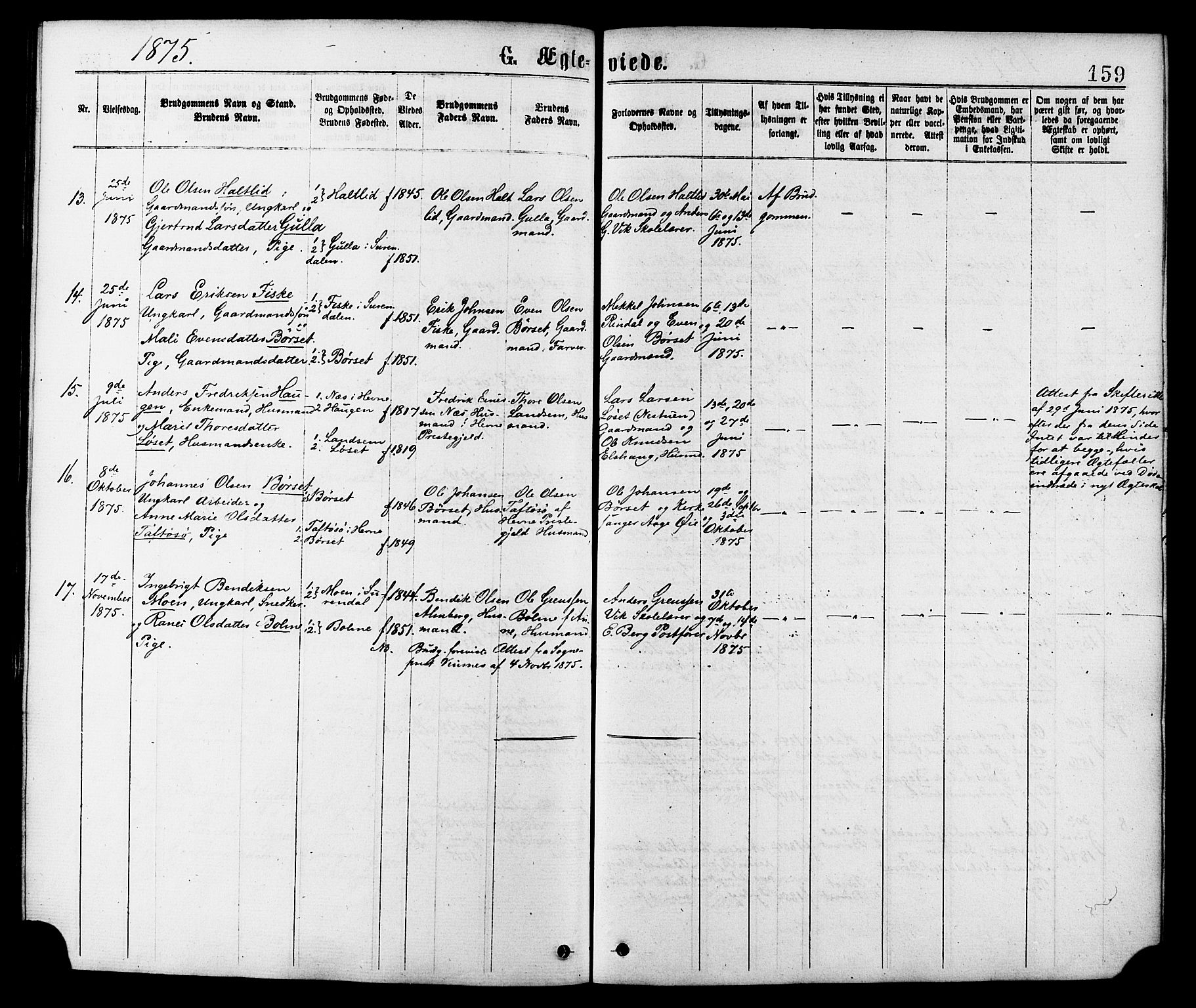 Ministerialprotokoller, klokkerbøker og fødselsregistre - Møre og Romsdal, SAT/A-1454/598/L1068: Parish register (official) no. 598A02, 1872-1881, p. 159