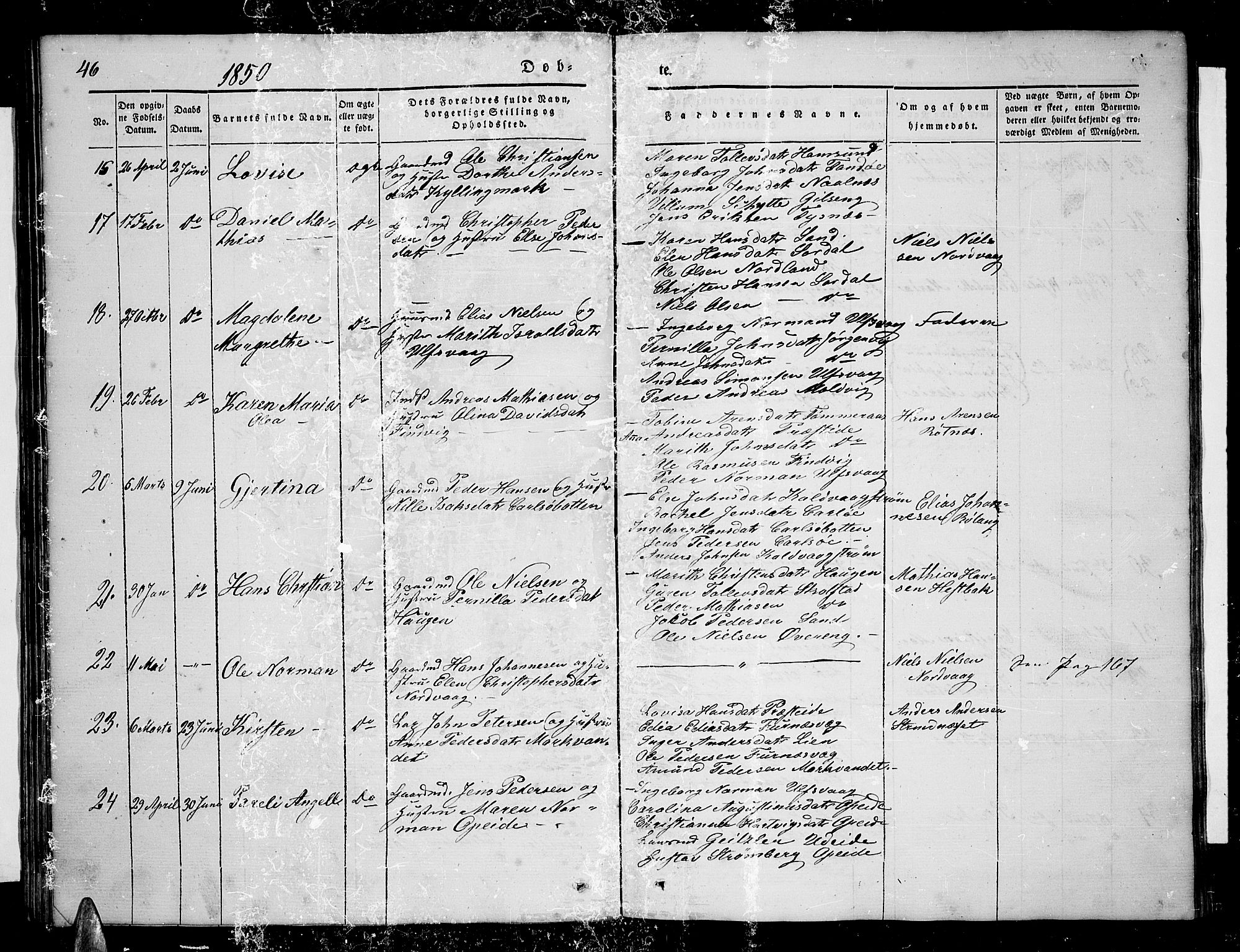 Ministerialprotokoller, klokkerbøker og fødselsregistre - Nordland, AV/SAT-A-1459/859/L0856: Parish register (copy) no. 859C02, 1843-1854, p. 46