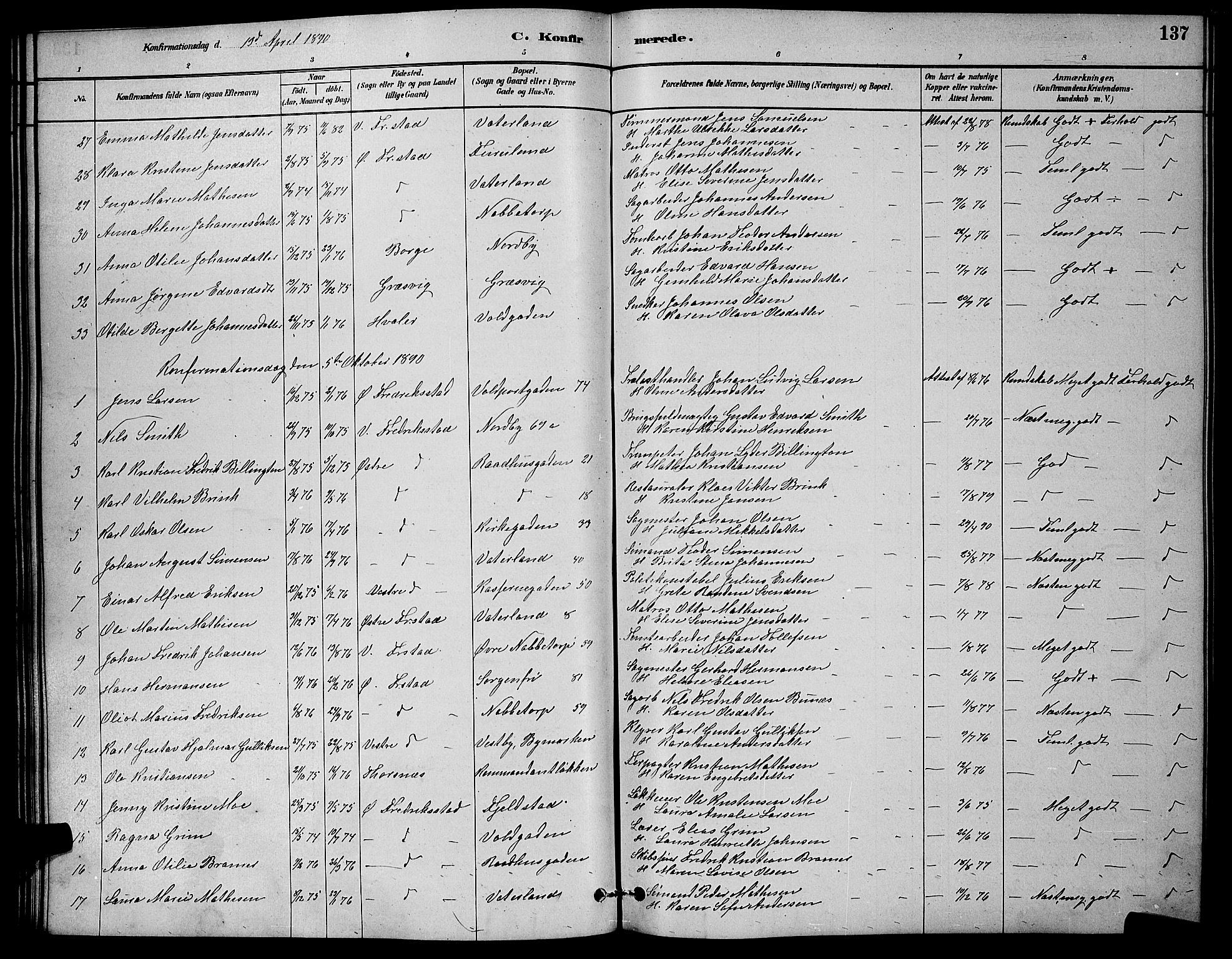 Østre Fredrikstad prestekontor Kirkebøker, SAO/A-10907/G/Ga/L0001: Parish register (copy) no. 1, 1880-1899, p. 137