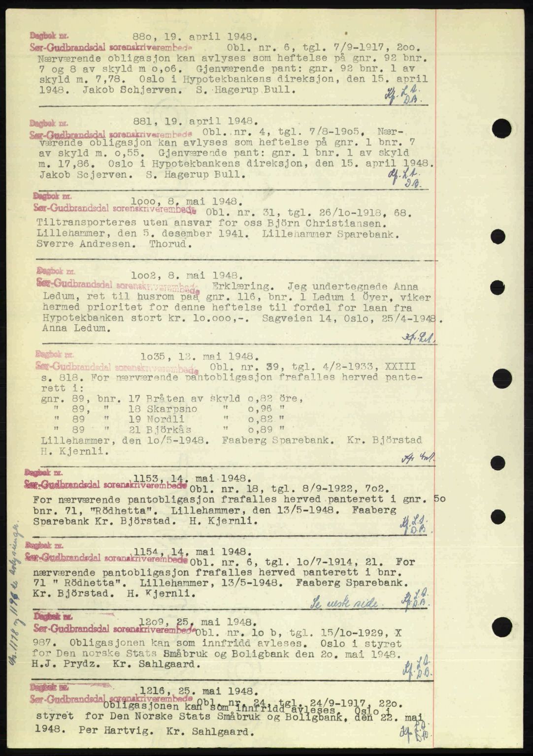 Sør-Gudbrandsdal tingrett, SAH/TING-004/H/Hb/Hbf/L0004: Mortgage book no. C5b, 1945-1951, Diary no: : 880/1948