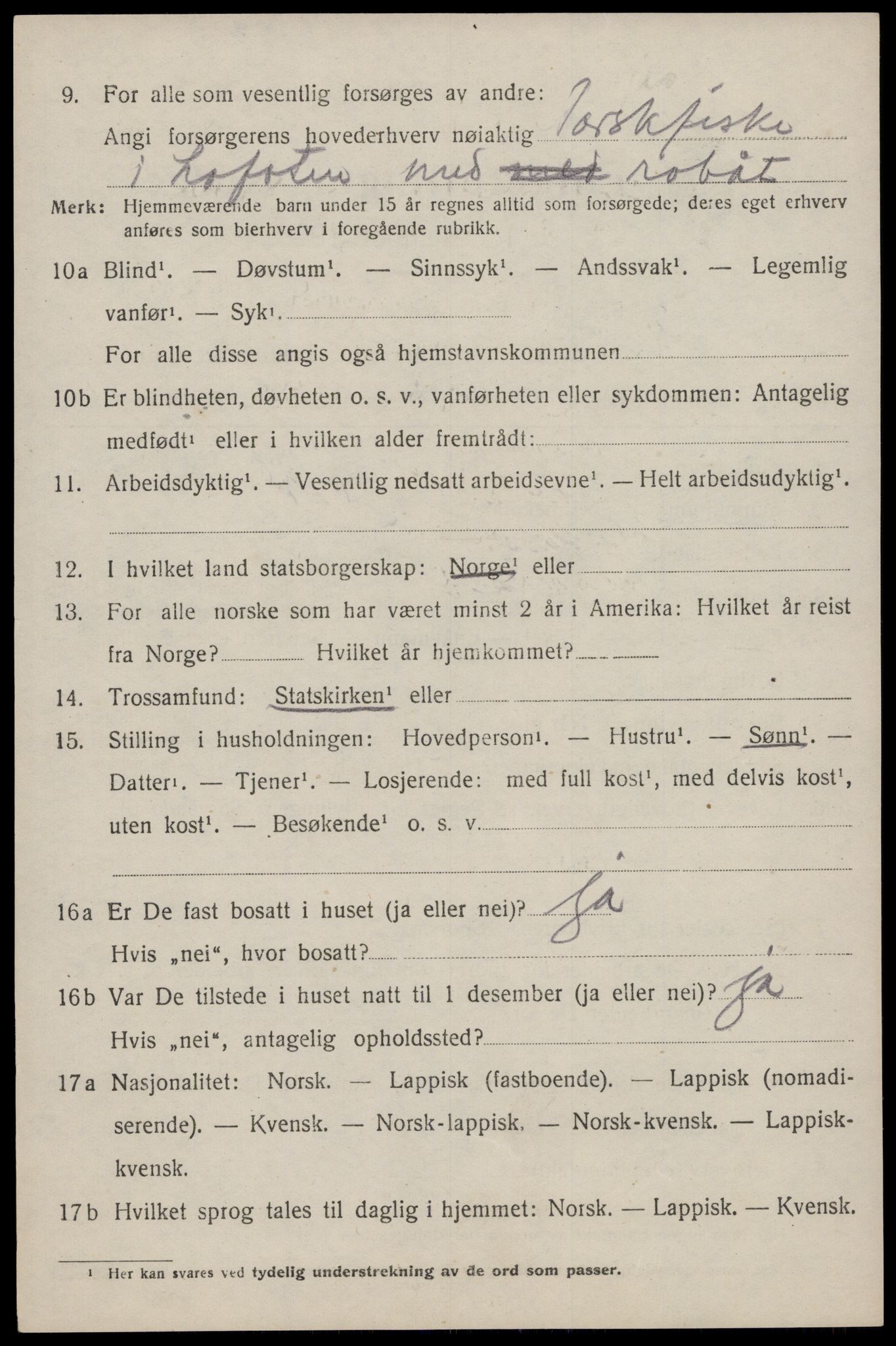 SAT, 1920 census for Flakstad, 1920, p. 1212