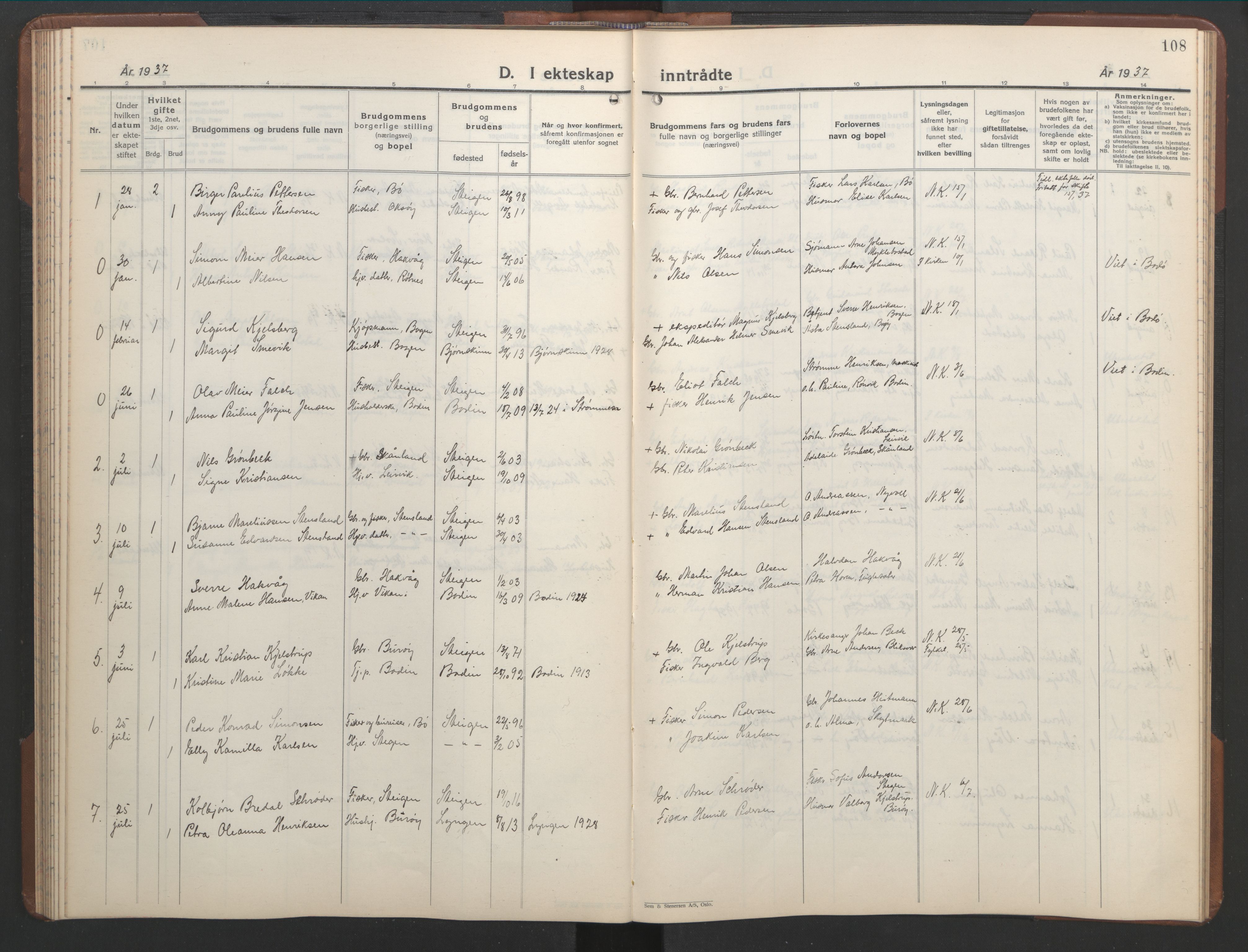 Ministerialprotokoller, klokkerbøker og fødselsregistre - Nordland, AV/SAT-A-1459/855/L0818: Parish register (copy) no. 855C07, 1935-1949, p. 108