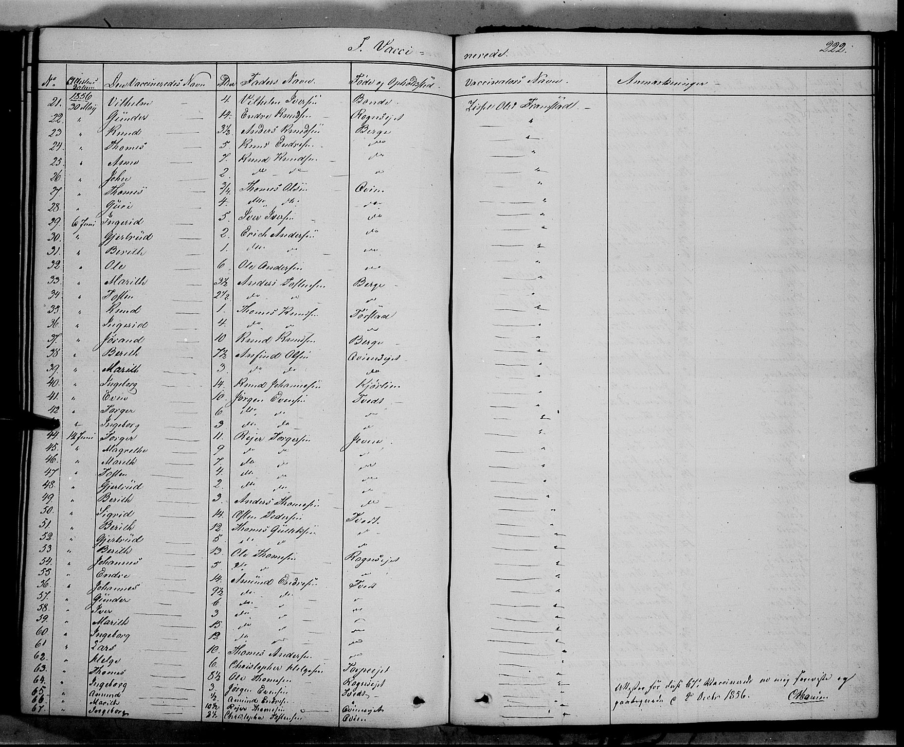 Vang prestekontor, Valdres, SAH/PREST-140/H/Ha/L0006: Parish register (official) no. 6, 1846-1864, p. 222