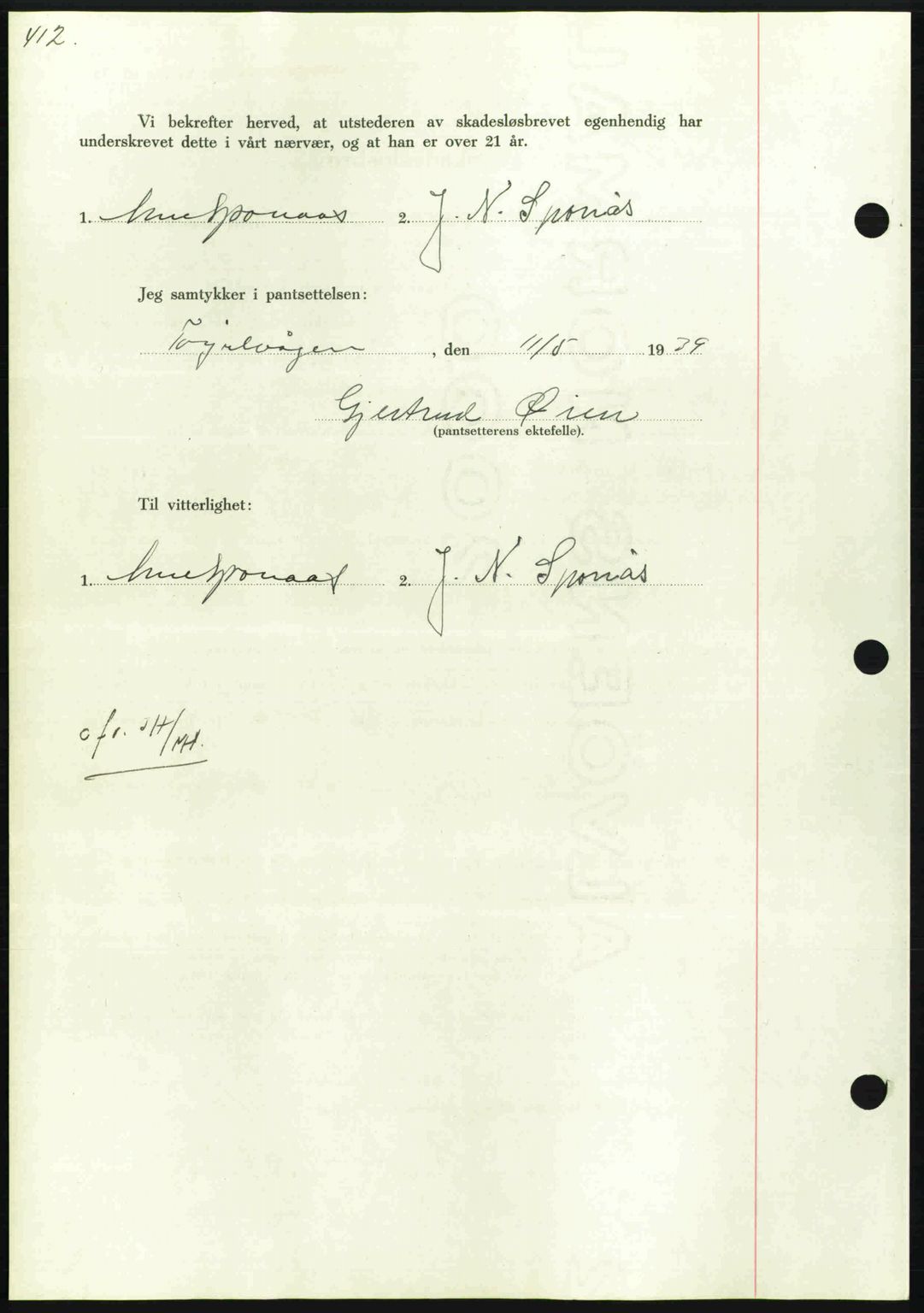 Nordmøre sorenskriveri, AV/SAT-A-4132/1/2/2Ca: Mortgage book no. B85, 1939-1939, Diary no: : 1456/1939