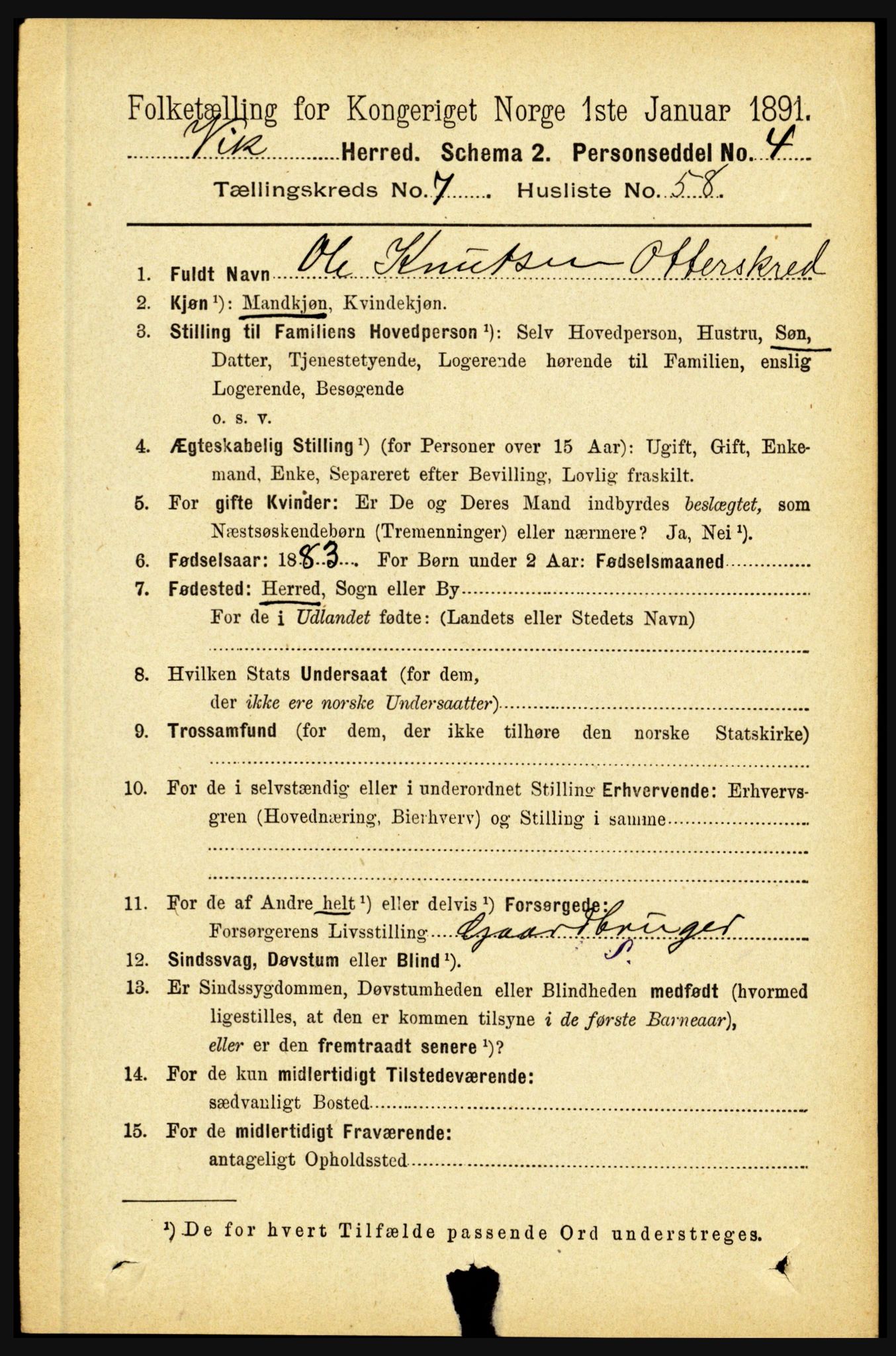 RA, 1891 census for 1417 Vik, 1891, p. 3508