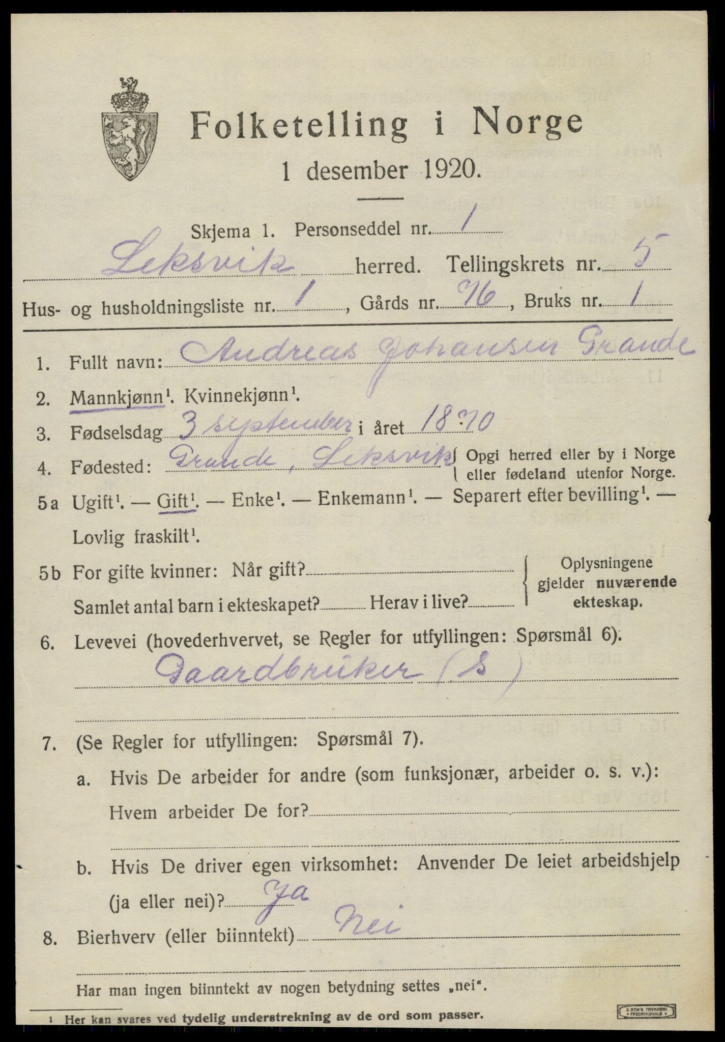 SAT, 1920 census for Leksvik, 1920, p. 4816