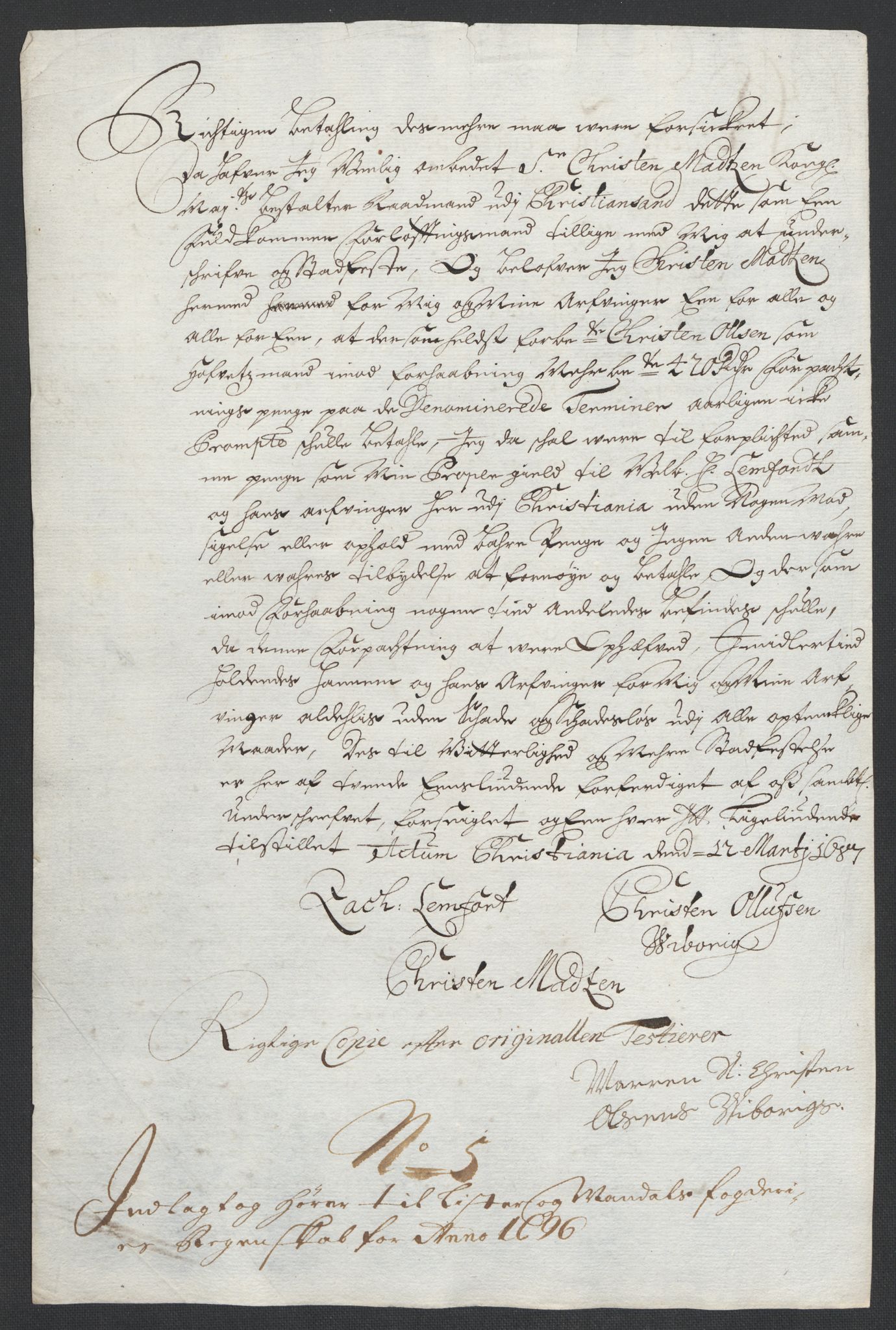 Rentekammeret inntil 1814, Reviderte regnskaper, Fogderegnskap, RA/EA-4092/R43/L2546: Fogderegnskap Lista og Mandal, 1696-1697, p. 35