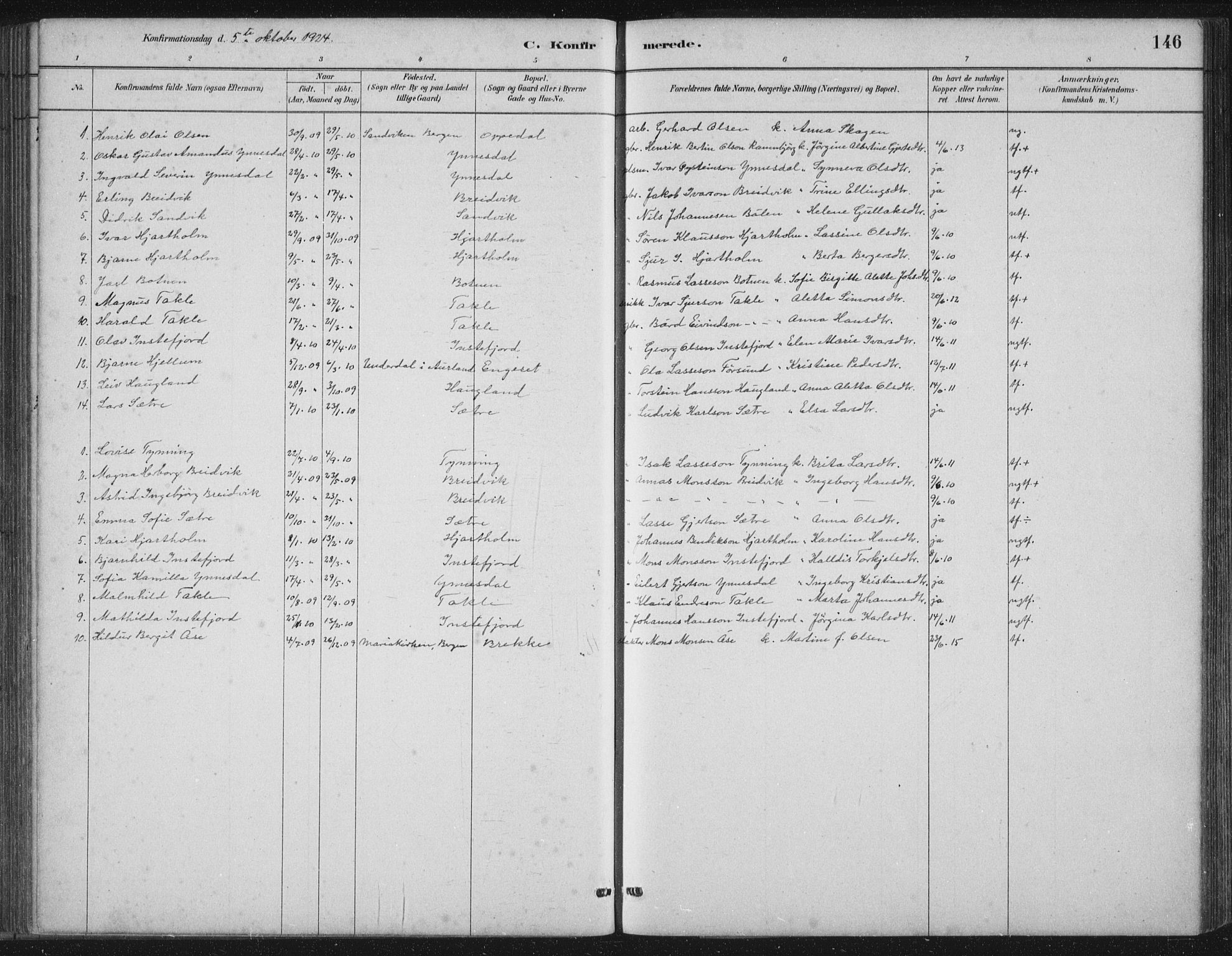 Gulen sokneprestembete, SAB/A-80201/H/Hab/Habc/L0002: Parish register (copy) no. C 2, 1880-1938, p. 146