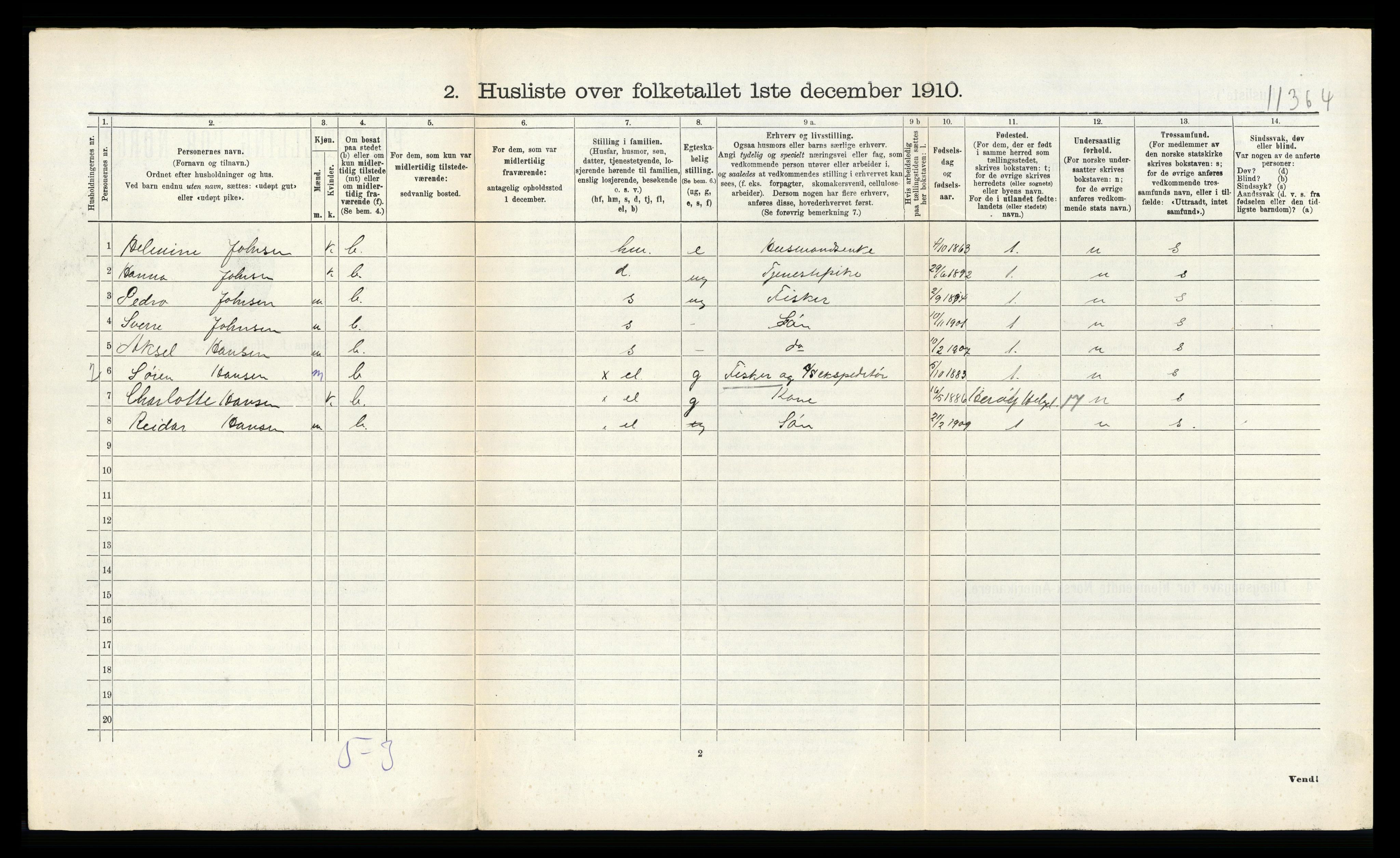 RA, 1910 census for Dønnes, 1910, p. 207