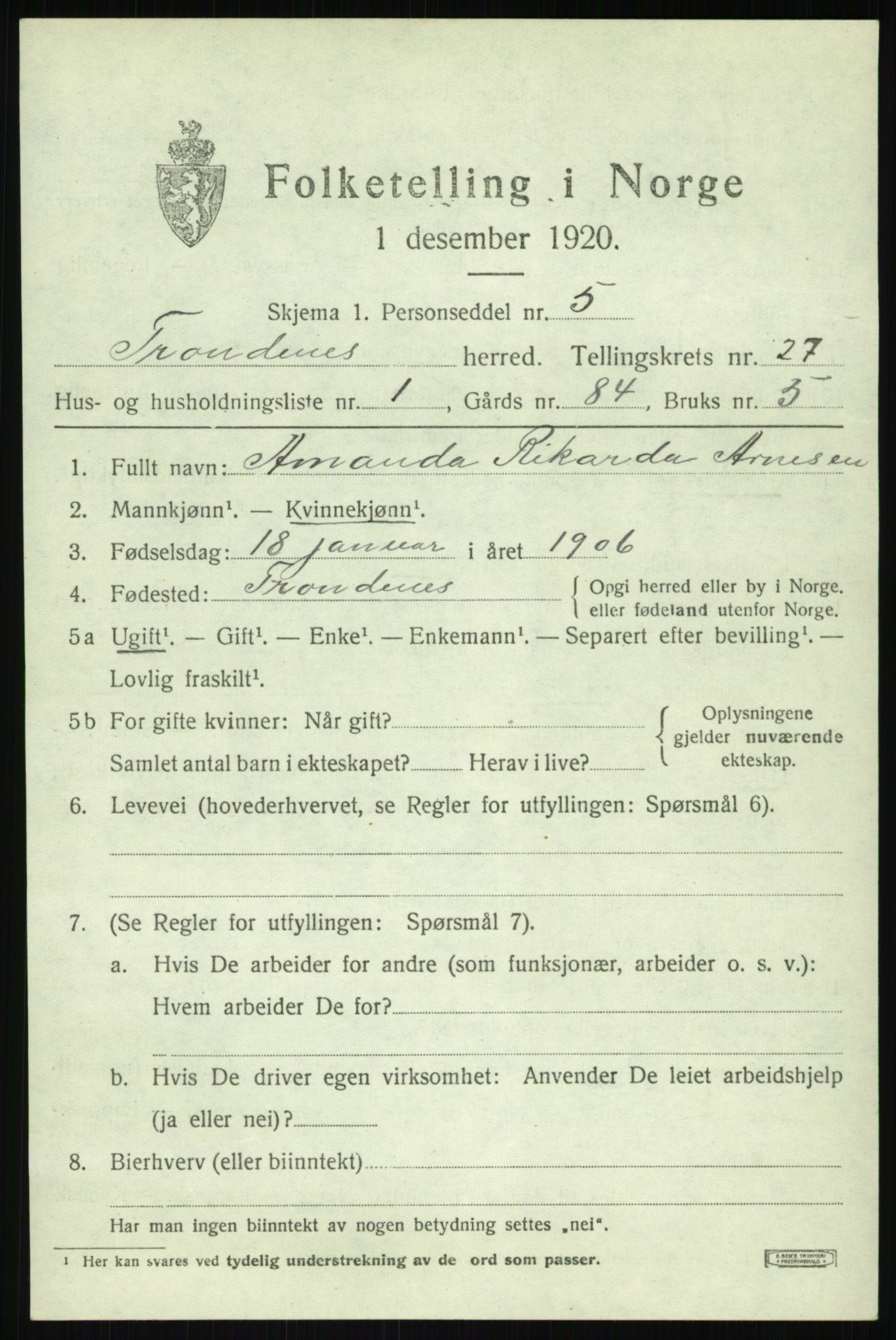 SATØ, 1920 census for Trondenes, 1920, p. 19444