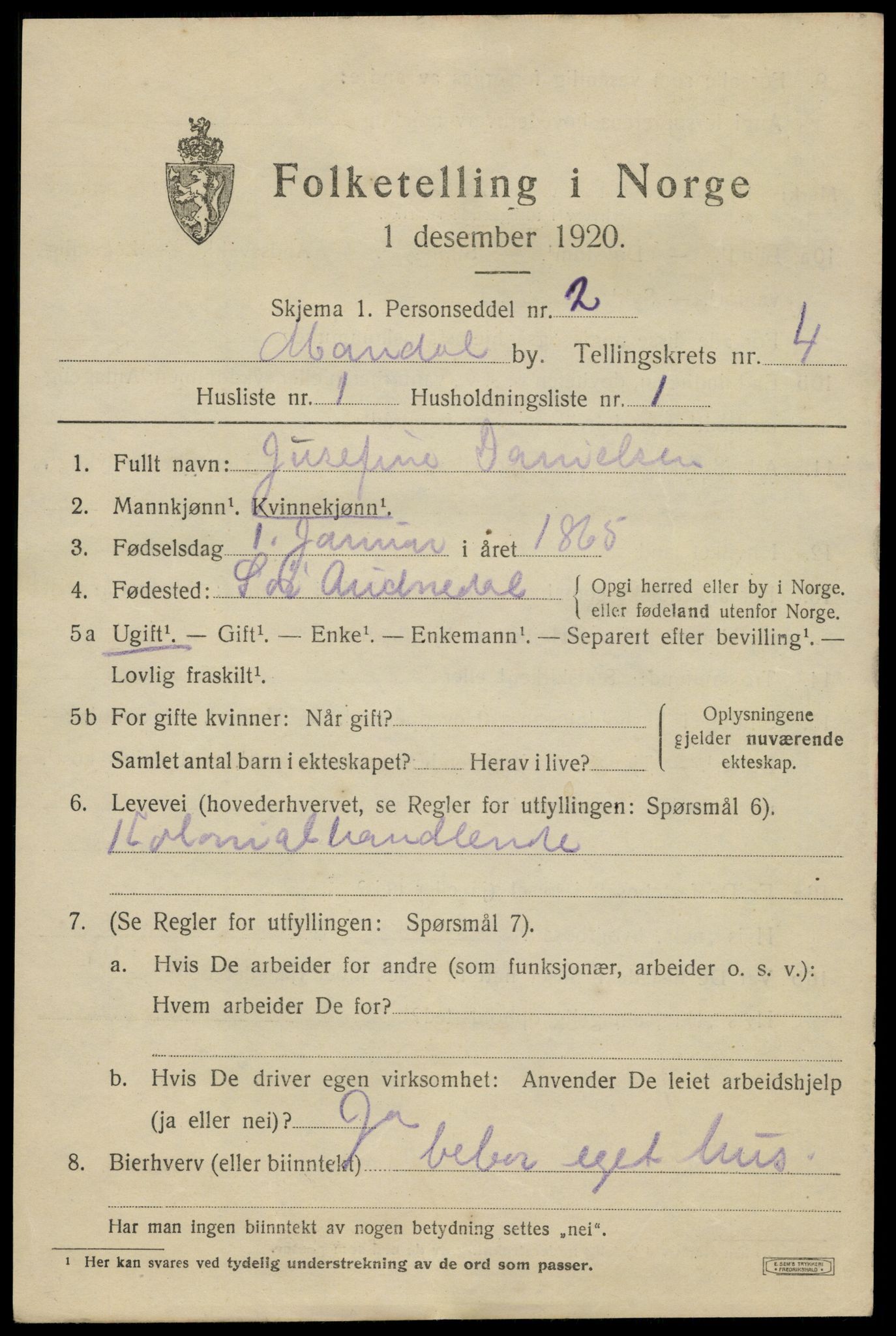 SAK, 1920 census for Mandal, 1920, p. 7023