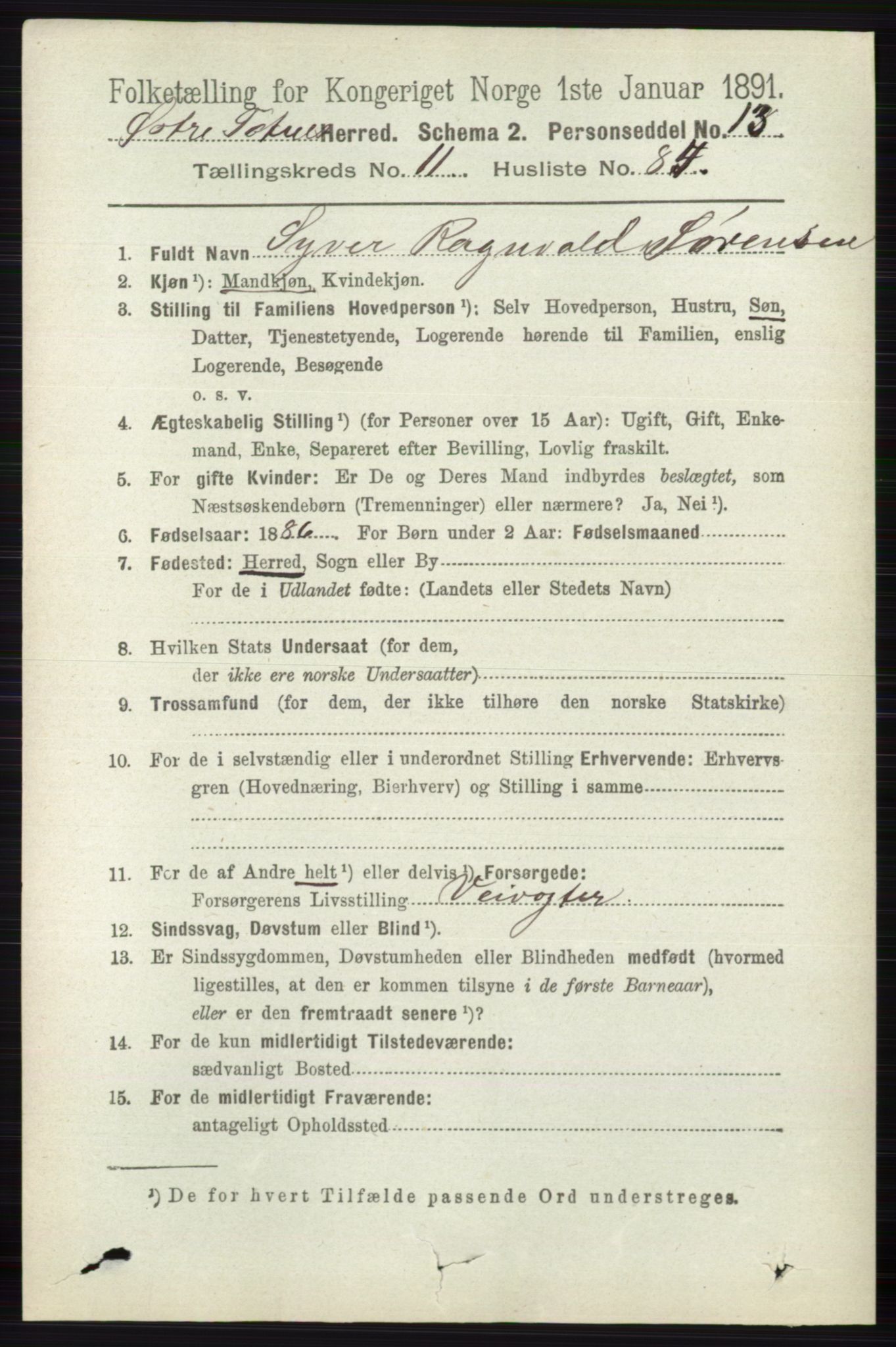 RA, 1891 census for 0528 Østre Toten, 1891, p. 7479