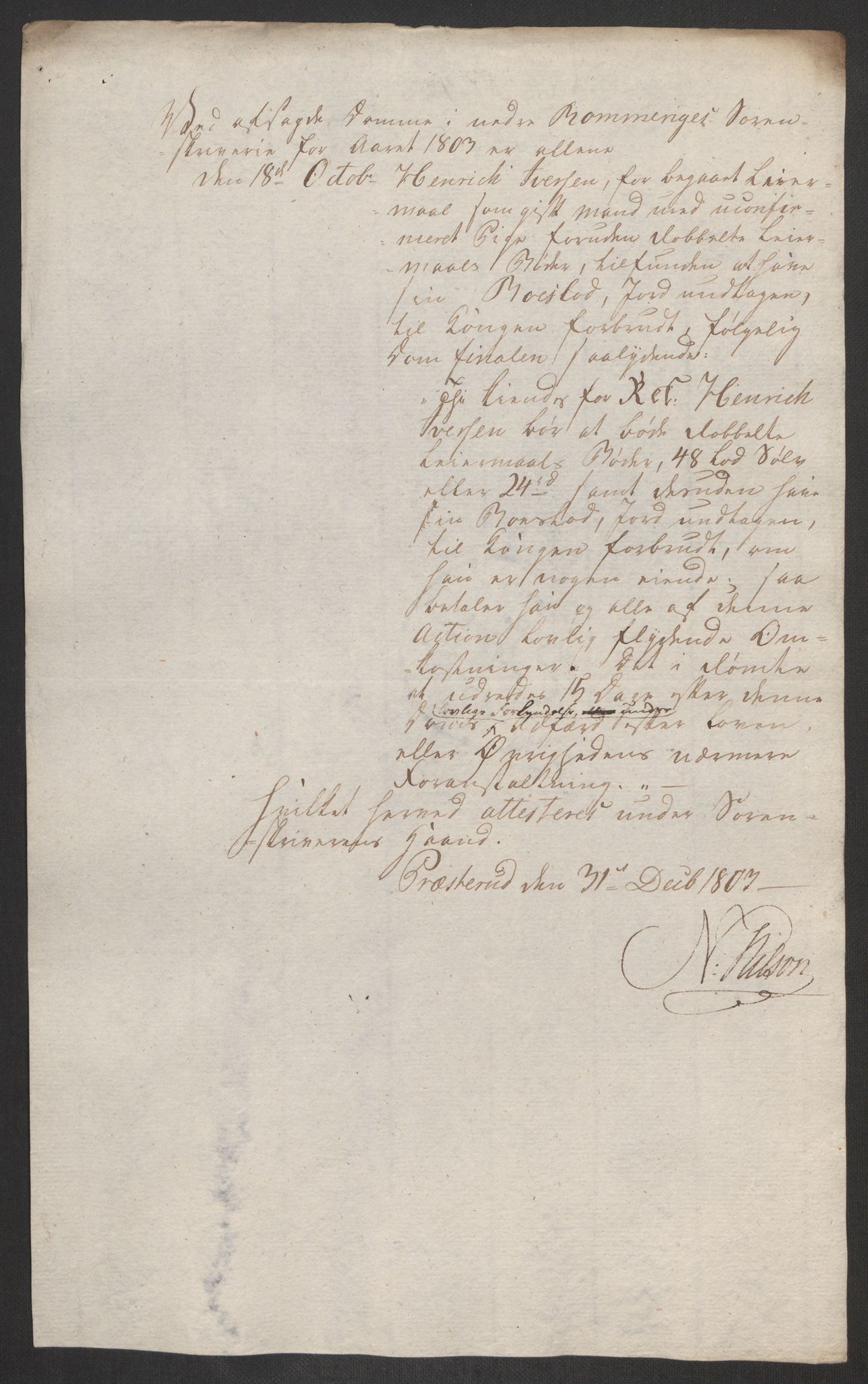 Rentekammeret inntil 1814, Reviderte regnskaper, Fogderegnskap, AV/RA-EA-4092/R11/L0679: Fogderegnskap Nedre Romerike, 1803, p. 195