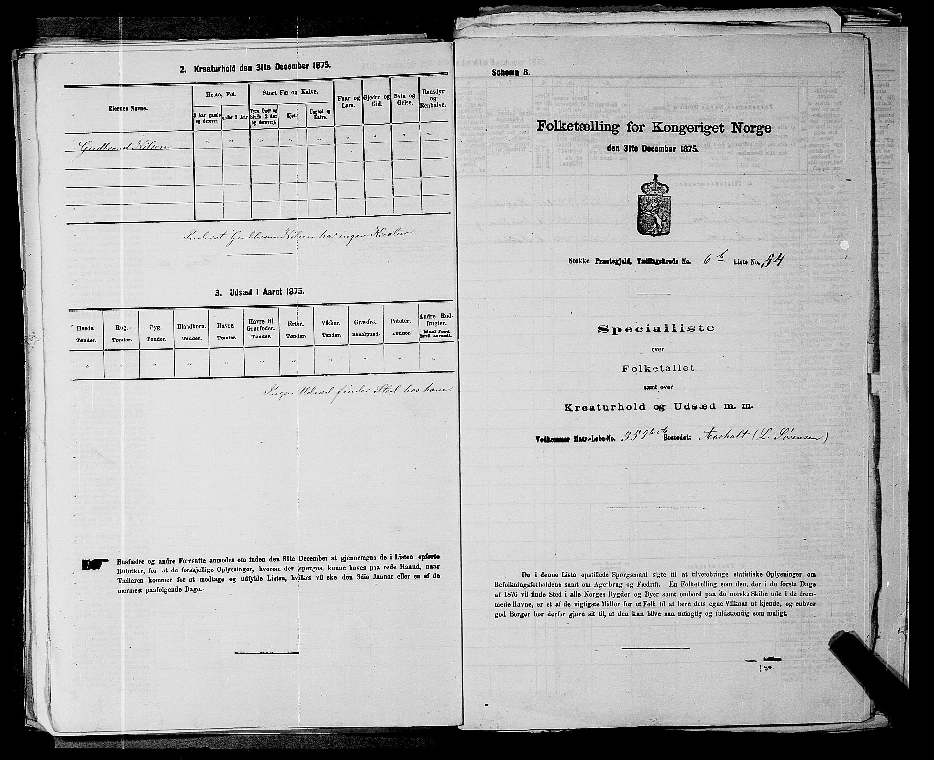 SAKO, 1875 census for 0720P Stokke, 1875, p. 1504