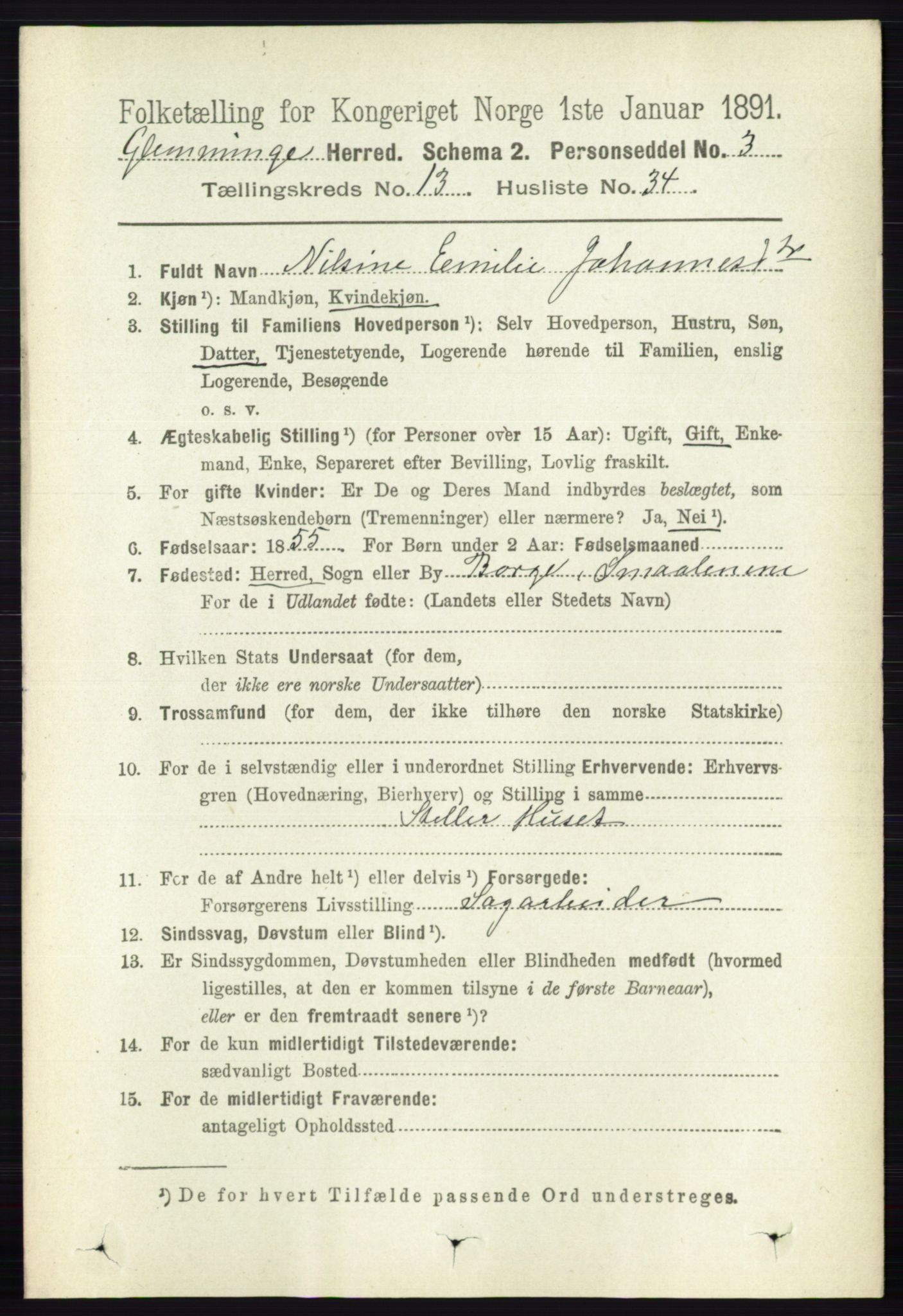 RA, 1891 census for 0132 Glemmen, 1891, p. 11438