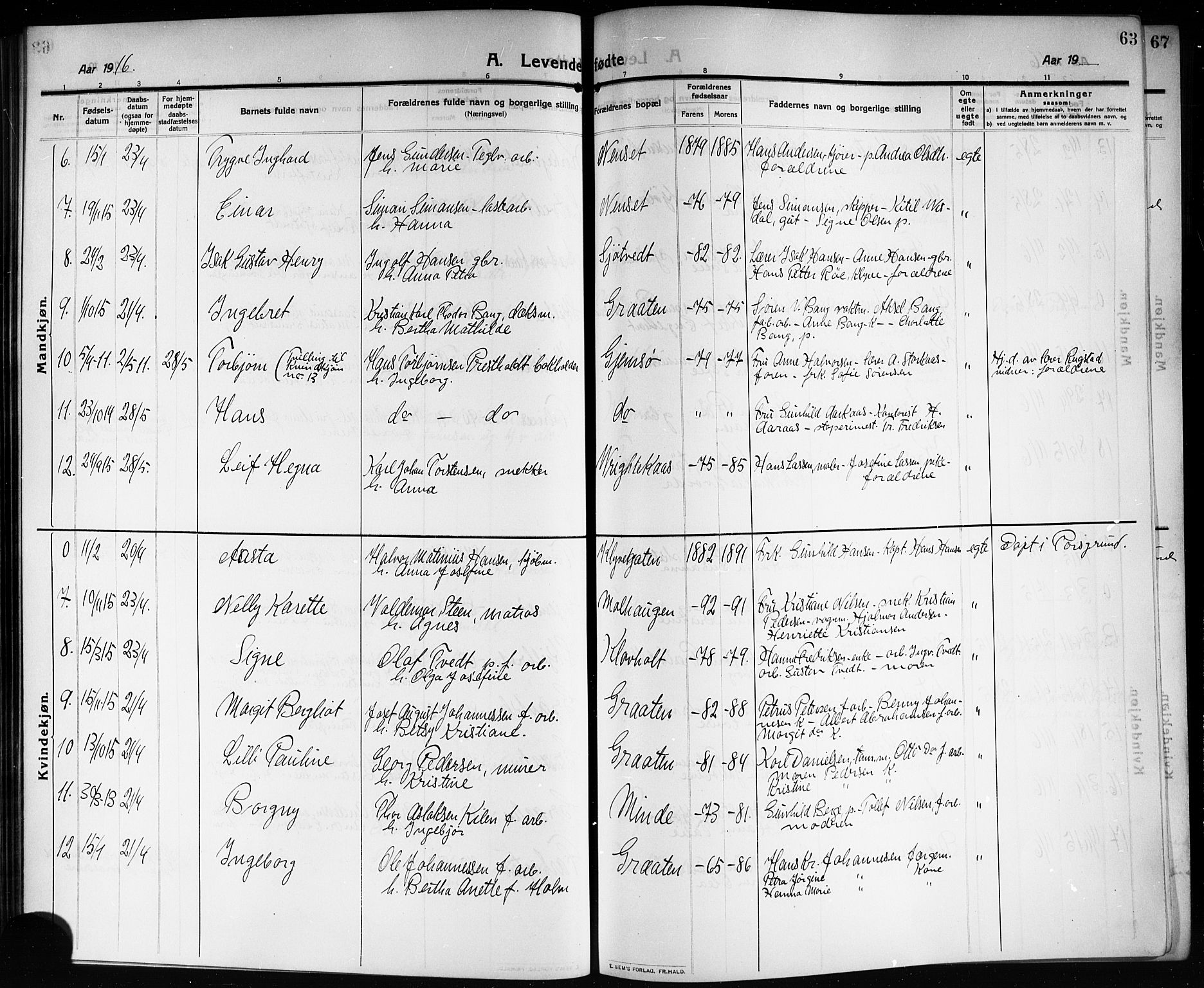 Solum kirkebøker, SAKO/A-306/G/Ga/L0009: Parish register (copy) no. I 9, 1909-1922, p. 63