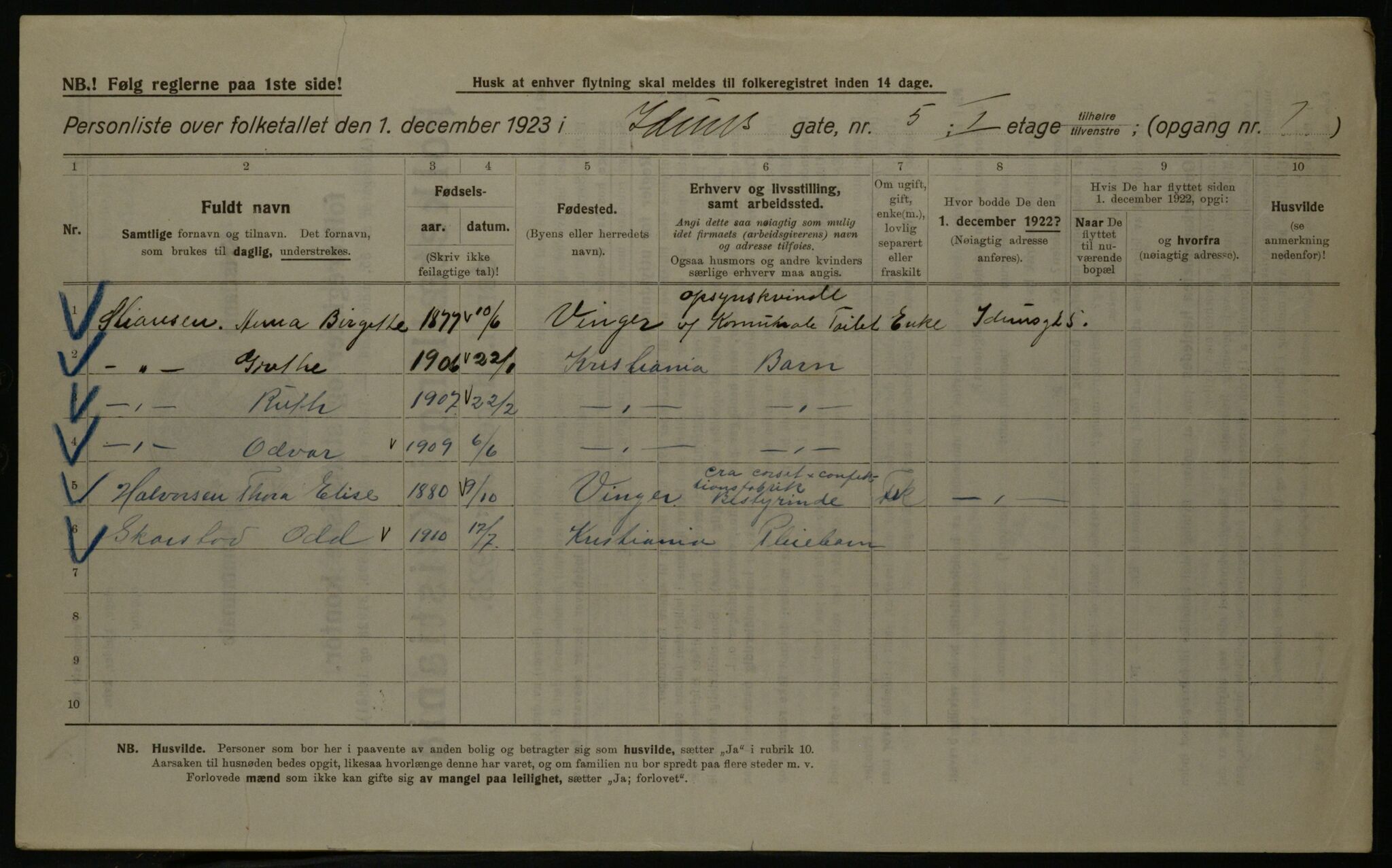 OBA, Municipal Census 1923 for Kristiania, 1923, p. 48328