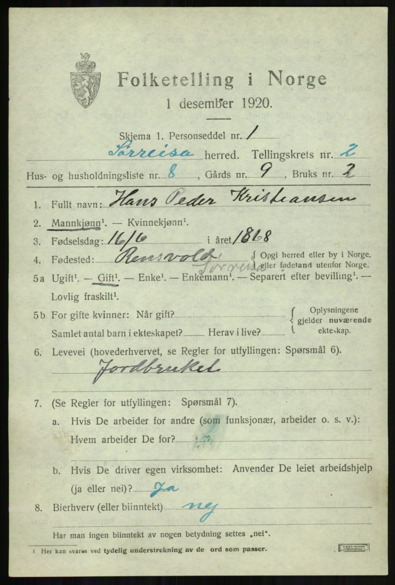 SATØ, 1920 census for Sørreisa, 1920, p. 1039