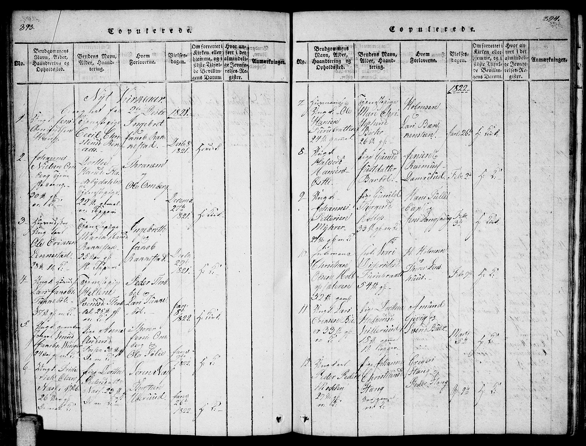 Enebakk prestekontor Kirkebøker, AV/SAO-A-10171c/F/Fa/L0006: Parish register (official) no. I 6, 1815-1832, p. 393-394