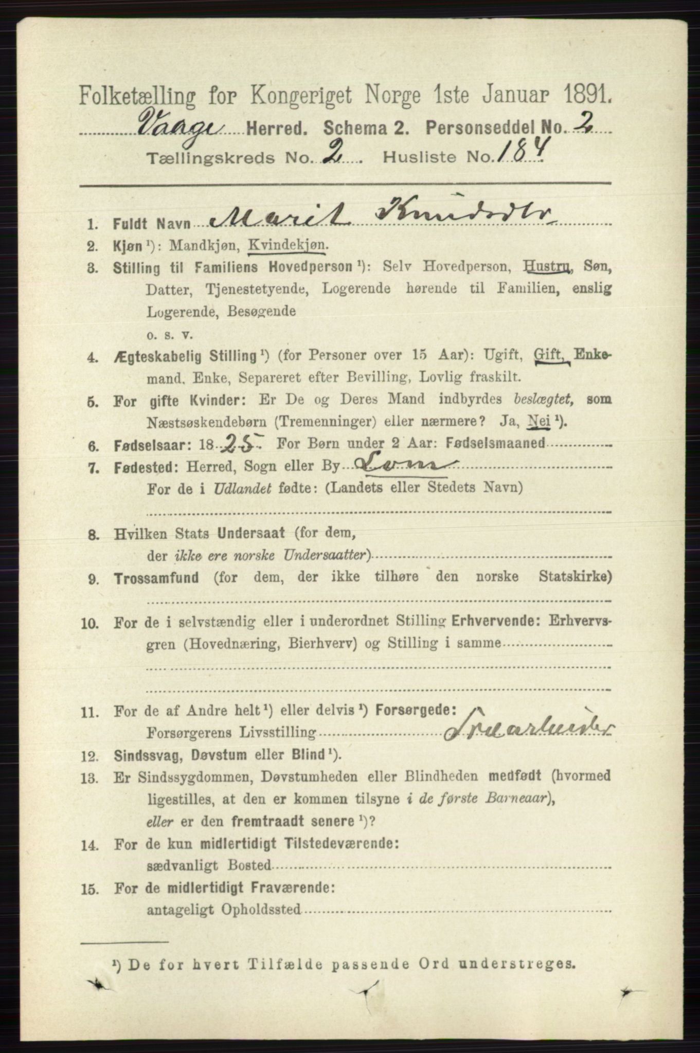 RA, 1891 census for 0515 Vågå, 1891, p. 2227