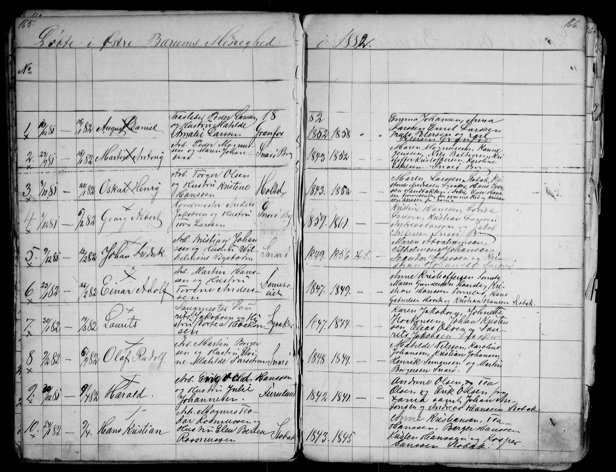 Asker prestekontor Kirkebøker, SAO/A-10256a/G/Gc/L0002: Parish register (copy) no. III 2, 1874-1883, p. 165-166