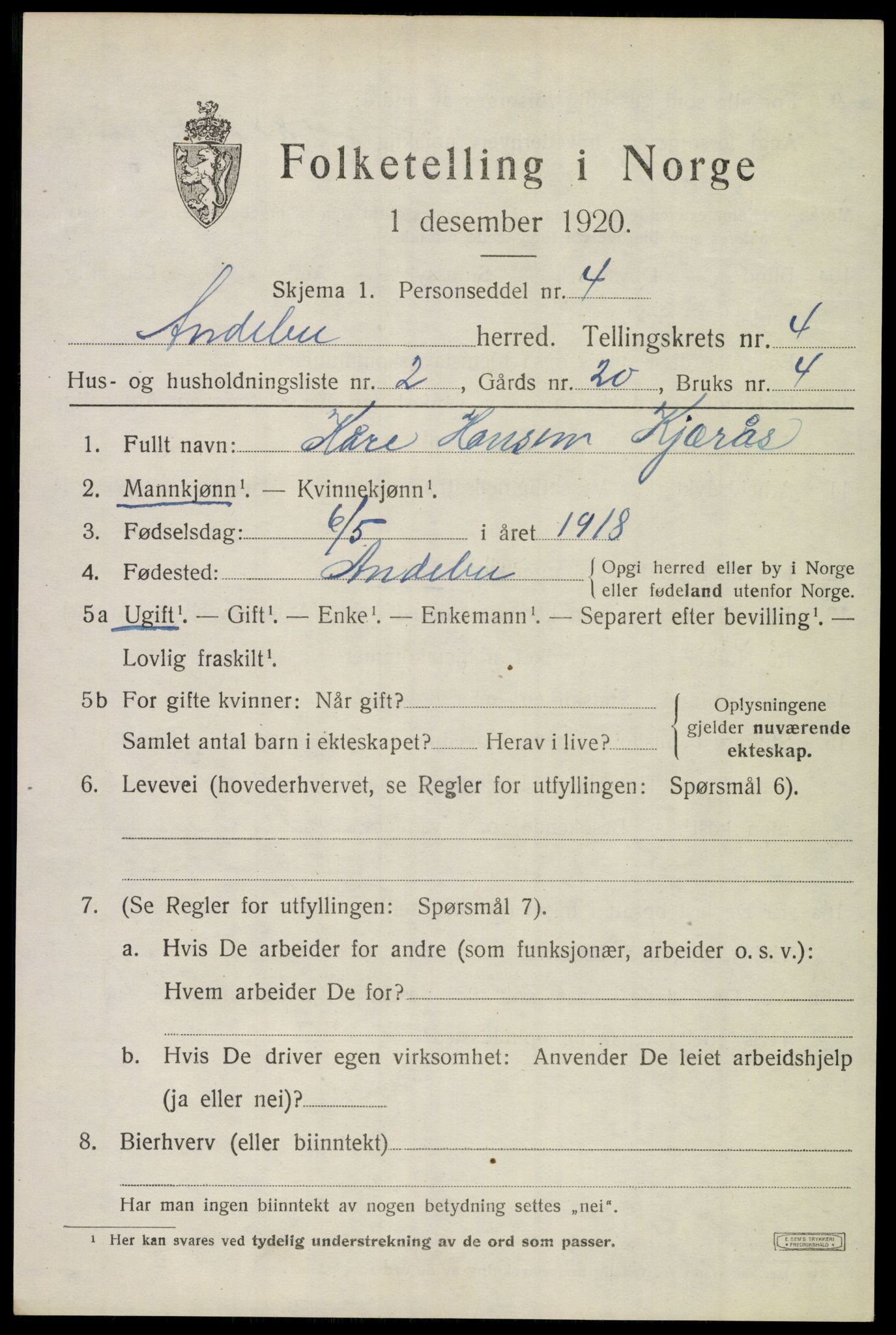 SAKO, 1920 census for Andebu, 1920, p. 2248