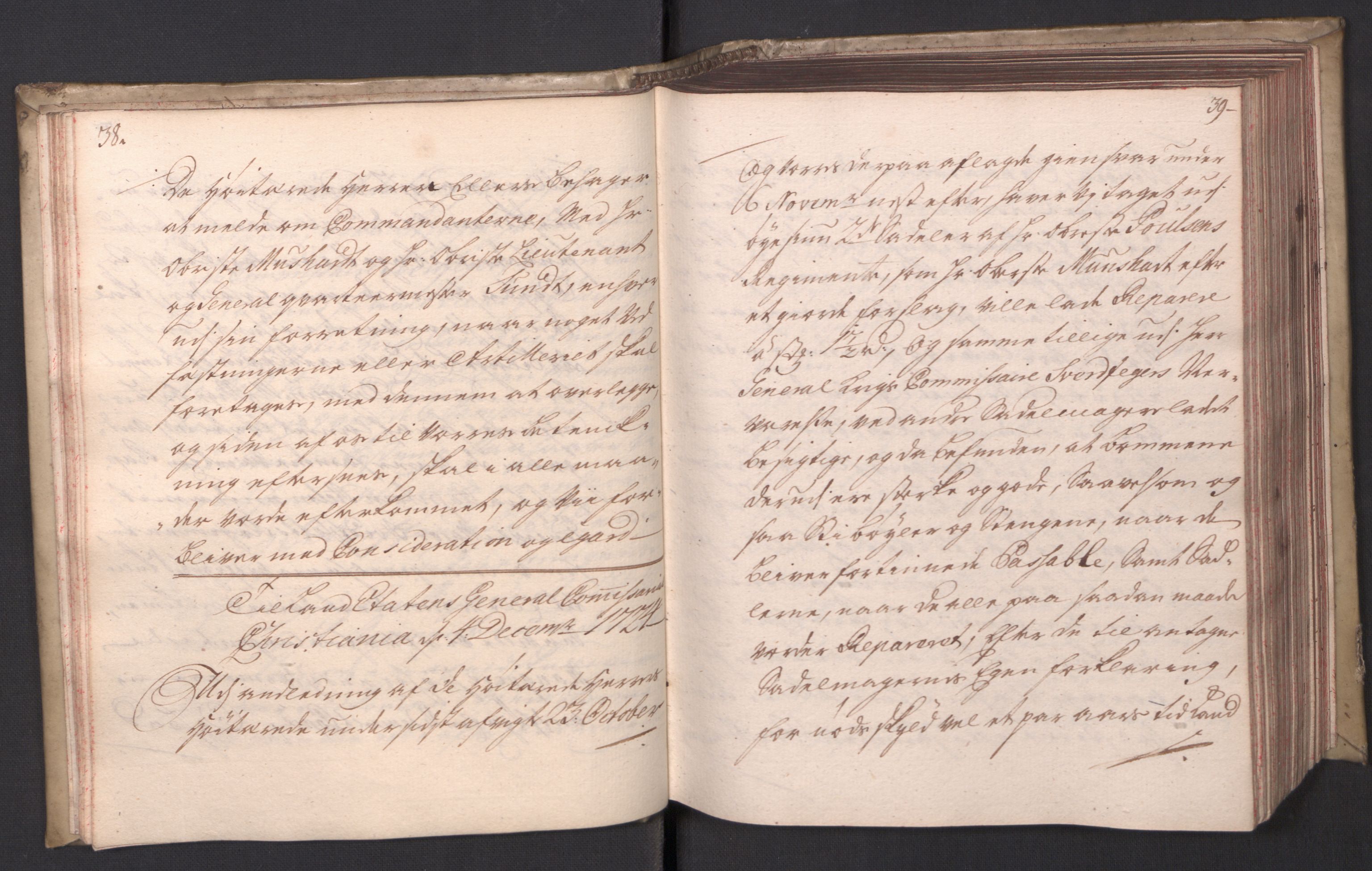 Kommanderende general (KG I) med Det norske krigsdirektorium, AV/RA-EA-5419/B/L0008: Kommanderende generals kopibok, 1723-1725, p. 38-39